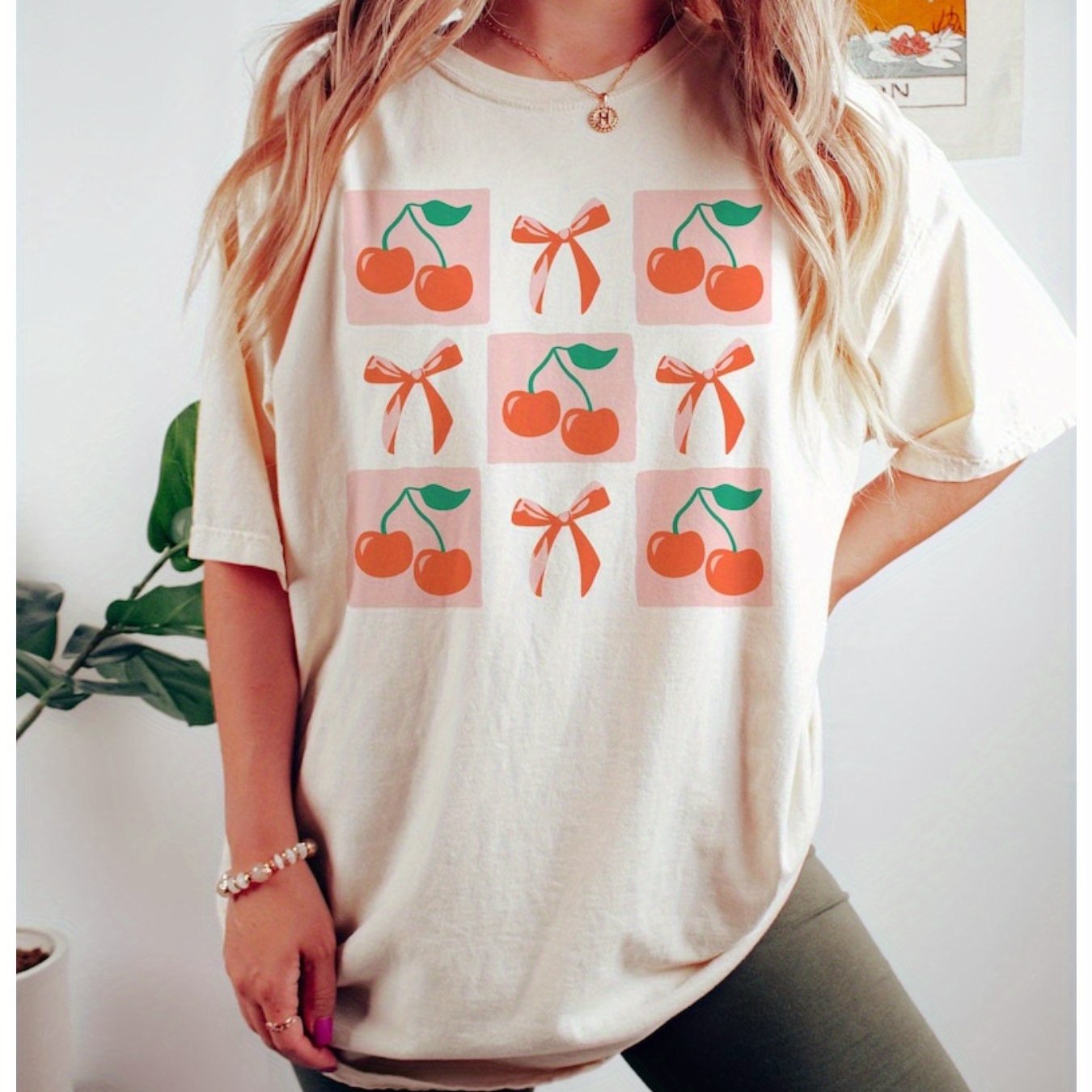 TEMU Coquette Shirt, Cherry Bow Shirt, Coquette Cherries, Checkered Tshirt, Cherries T-shirt, Graphic Tee, Retro Women's Comfortable T-shirt,
