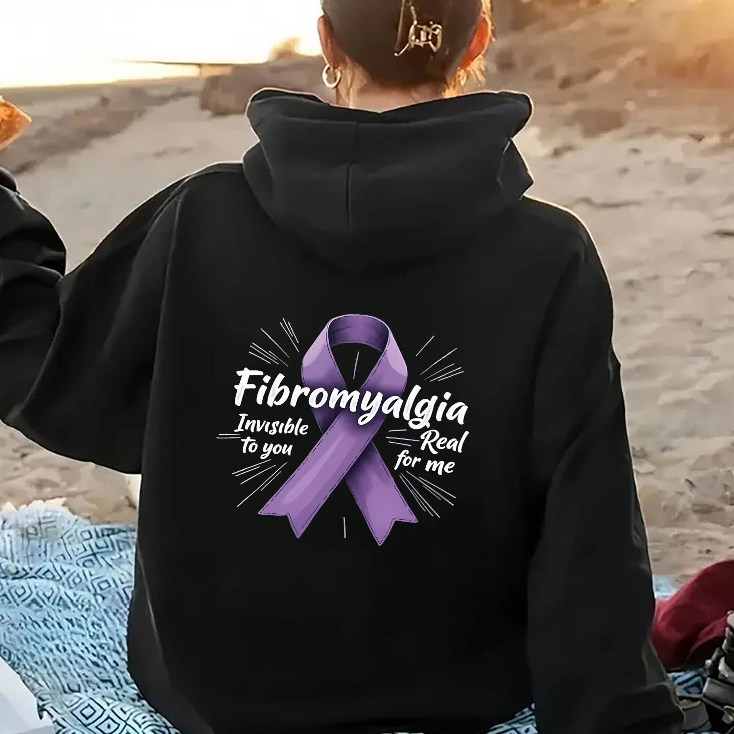TEMU Women's Letter Fibromyalgia Pattern Zip-up Hoodie, Casual Pullover With Front Pocket, Machine Washable, , Cute Sweatshirt