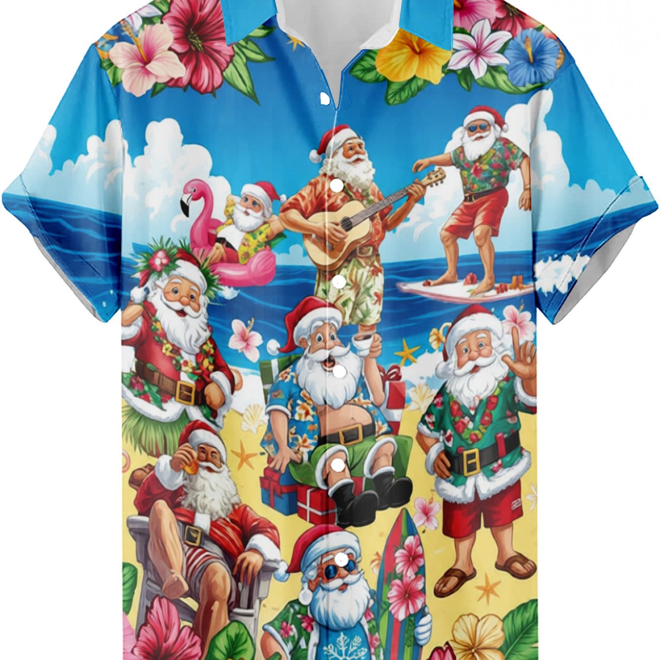 TEMU [print Design-not Textured] Christmas Men's Hawaiian Shirt Santa Claus Pattern 3d Beach Vacation Casual Shirt Men's Button-up Summer Clothing