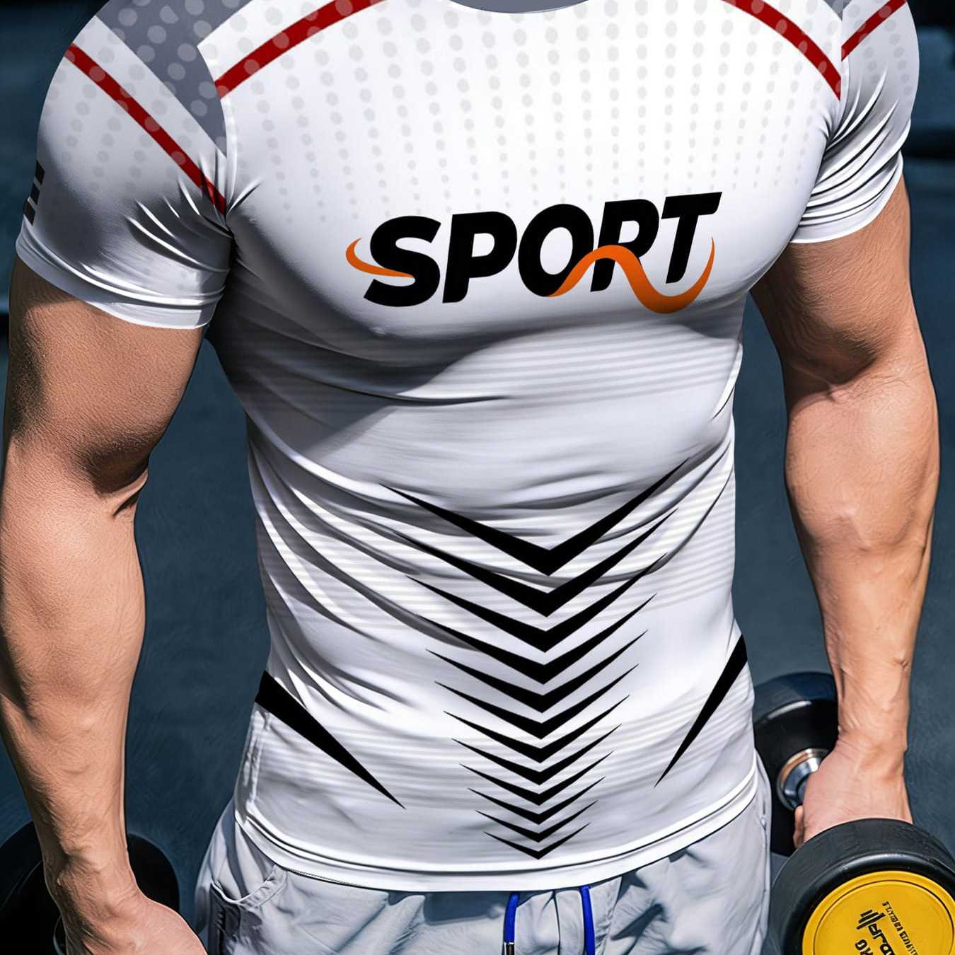 TEMU Men's Athletic Top, Sports Running Training Shirt, Quick-dry Breathable Short Sleeve Base Layer, For Gym Training