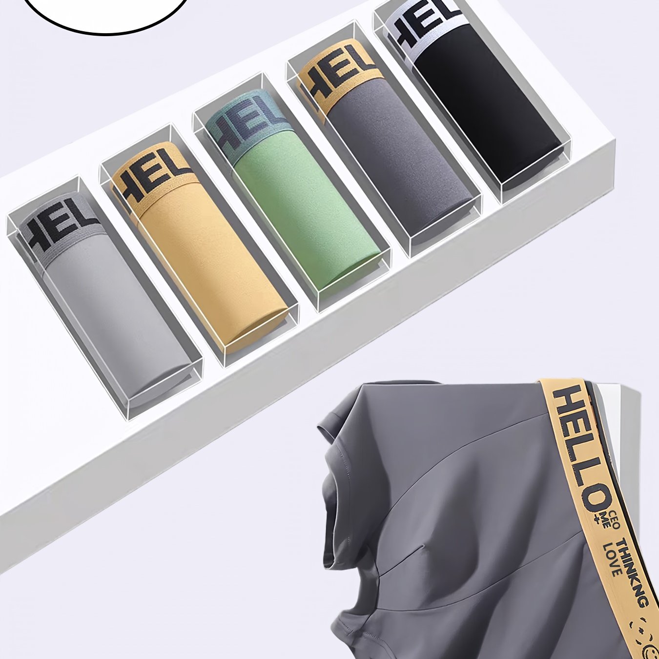 E-shop 5er-Pack Herrenunterwäsche mit HELLO-Schriftzug-Aufdruck – Atmungsaktiver, weicher, elastischer Stoff, bequeme passgenaue Freizeit-