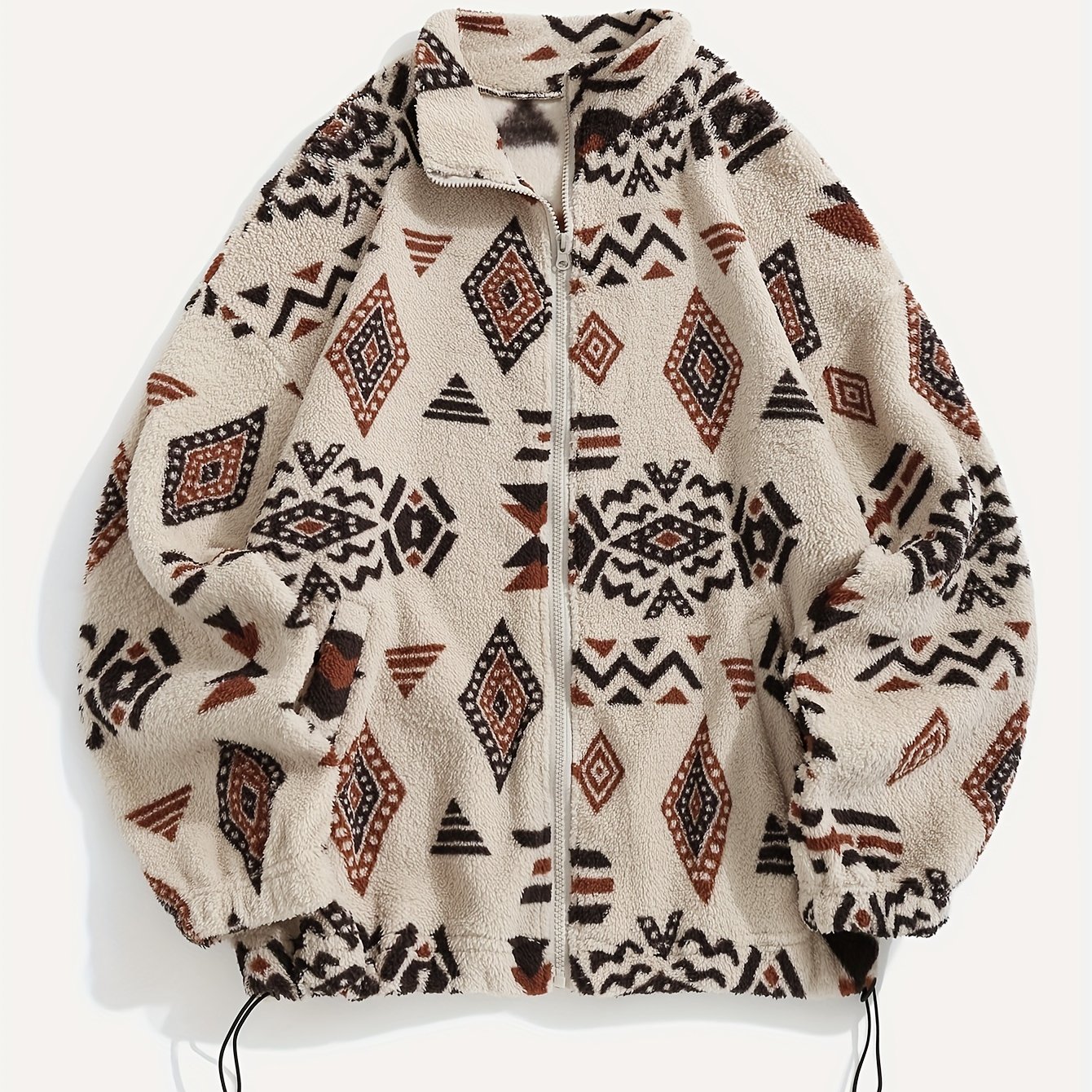 Women's Ethnic Print Microfleece Plush Zip-up Jacket