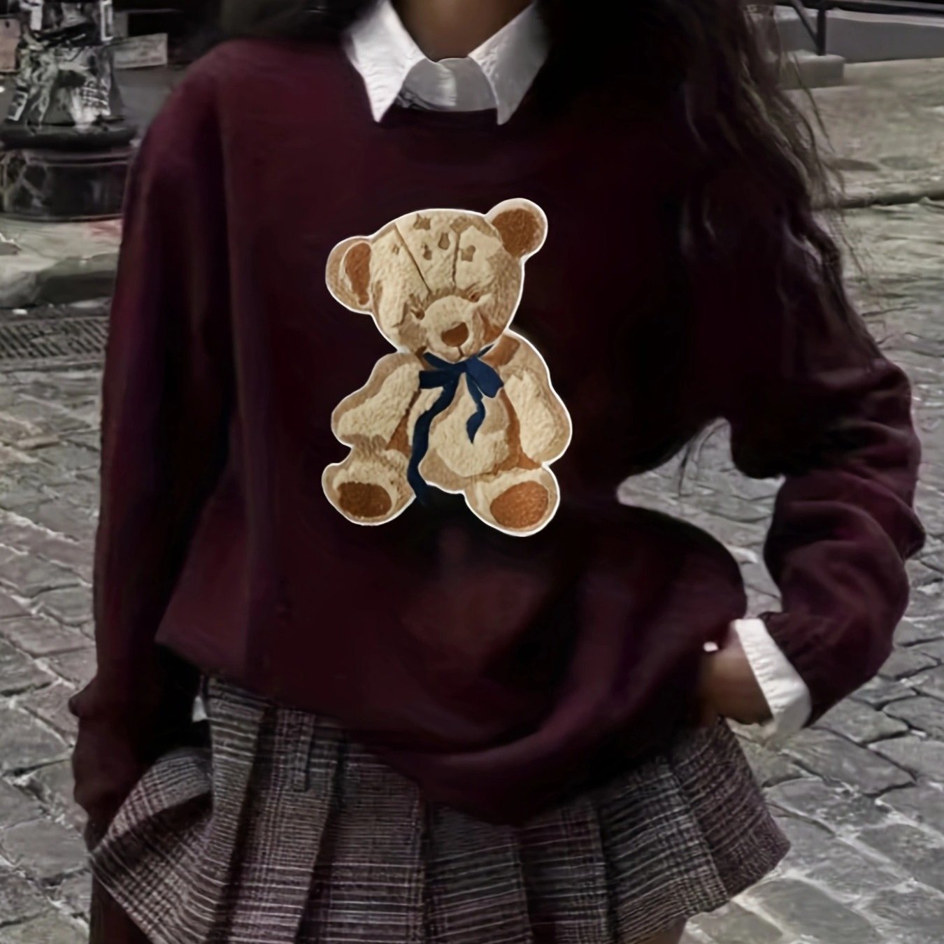 New Autumn And Winter Christmas Wine Pattern Top Casual Outing Long-sleeved Round Neck -reducing Women's Pullover (summer )