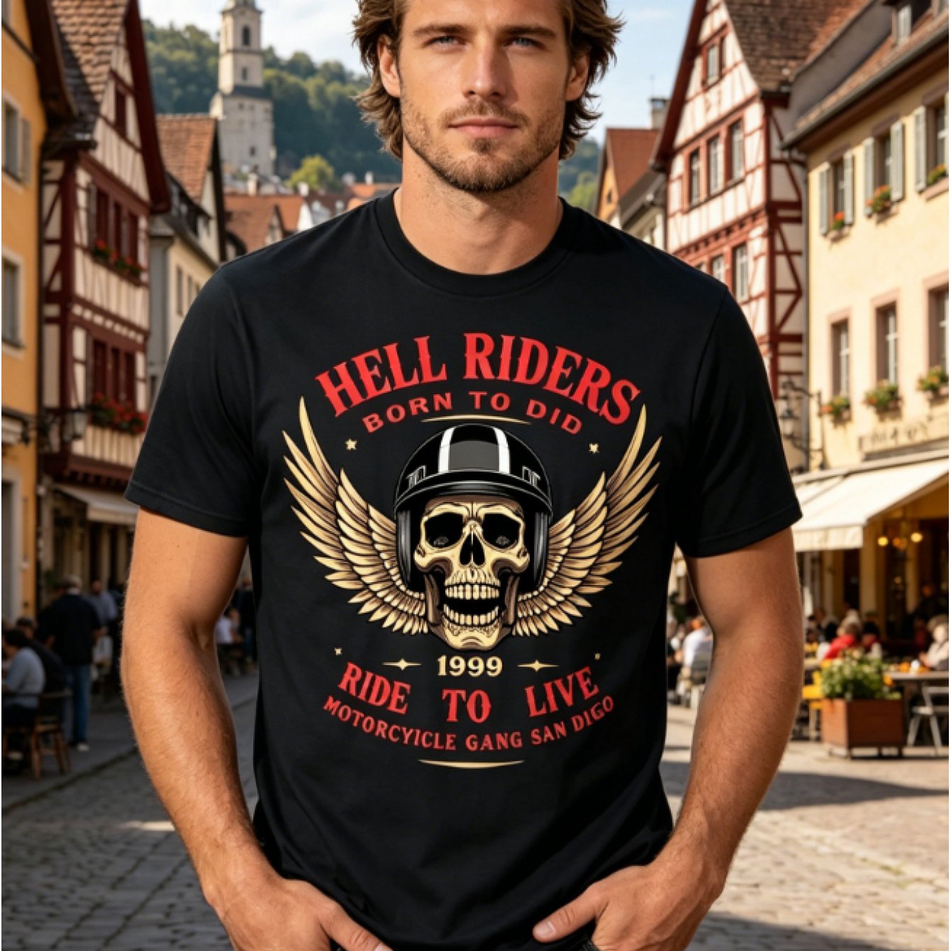 TEMU [print Design-not Textured] 2026 Motorcycle Style Riders Skull Print Short Sleeve Men' Fashion Top, Loose Plus Size