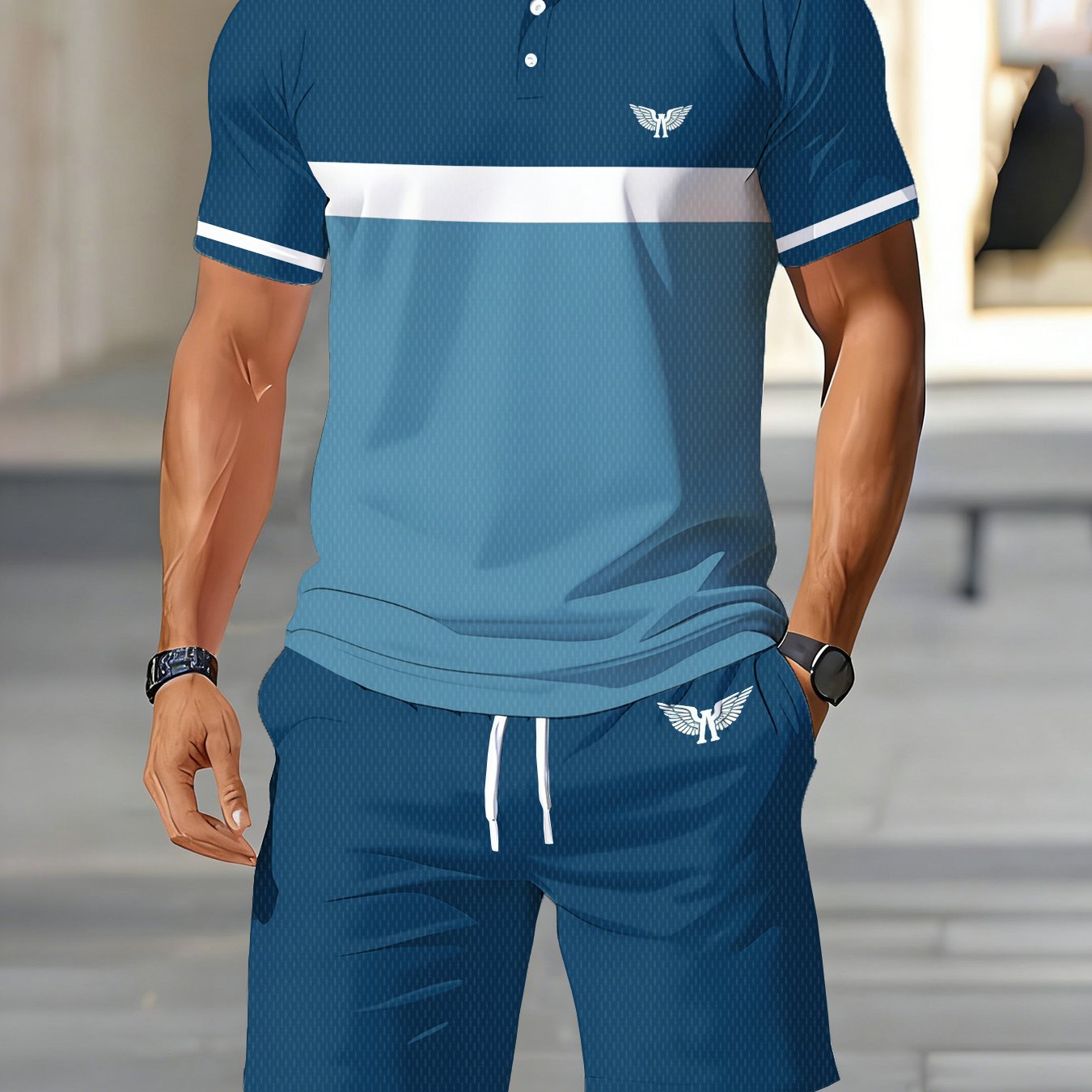 Shirt Short Sleeve Top And Shorts 2pcs Set, Summer Casual Fashion Streetwear