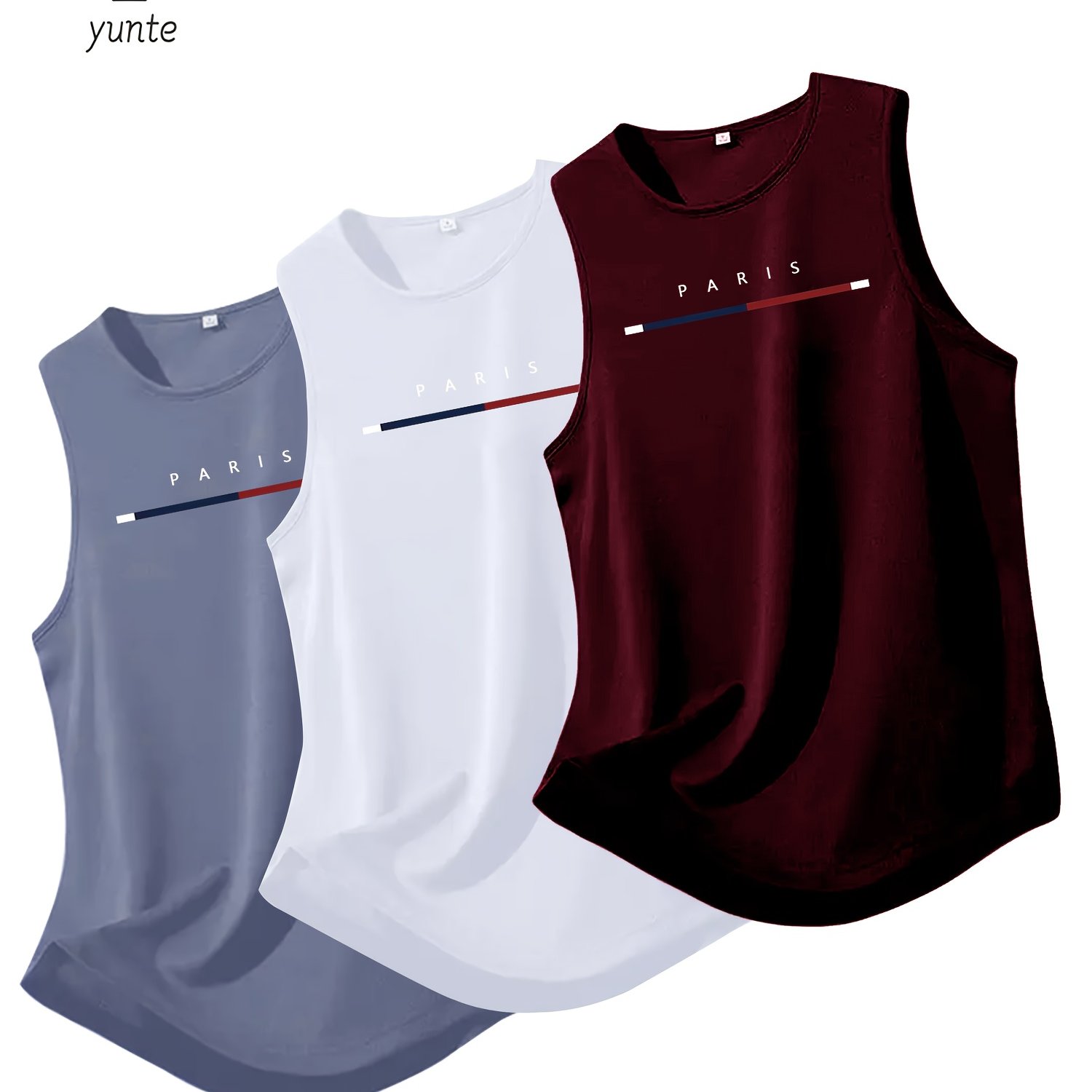 TEMU 3pcs Men's Breathable Polyester Tank Tops - Sleeveless Athletic Shirts With 