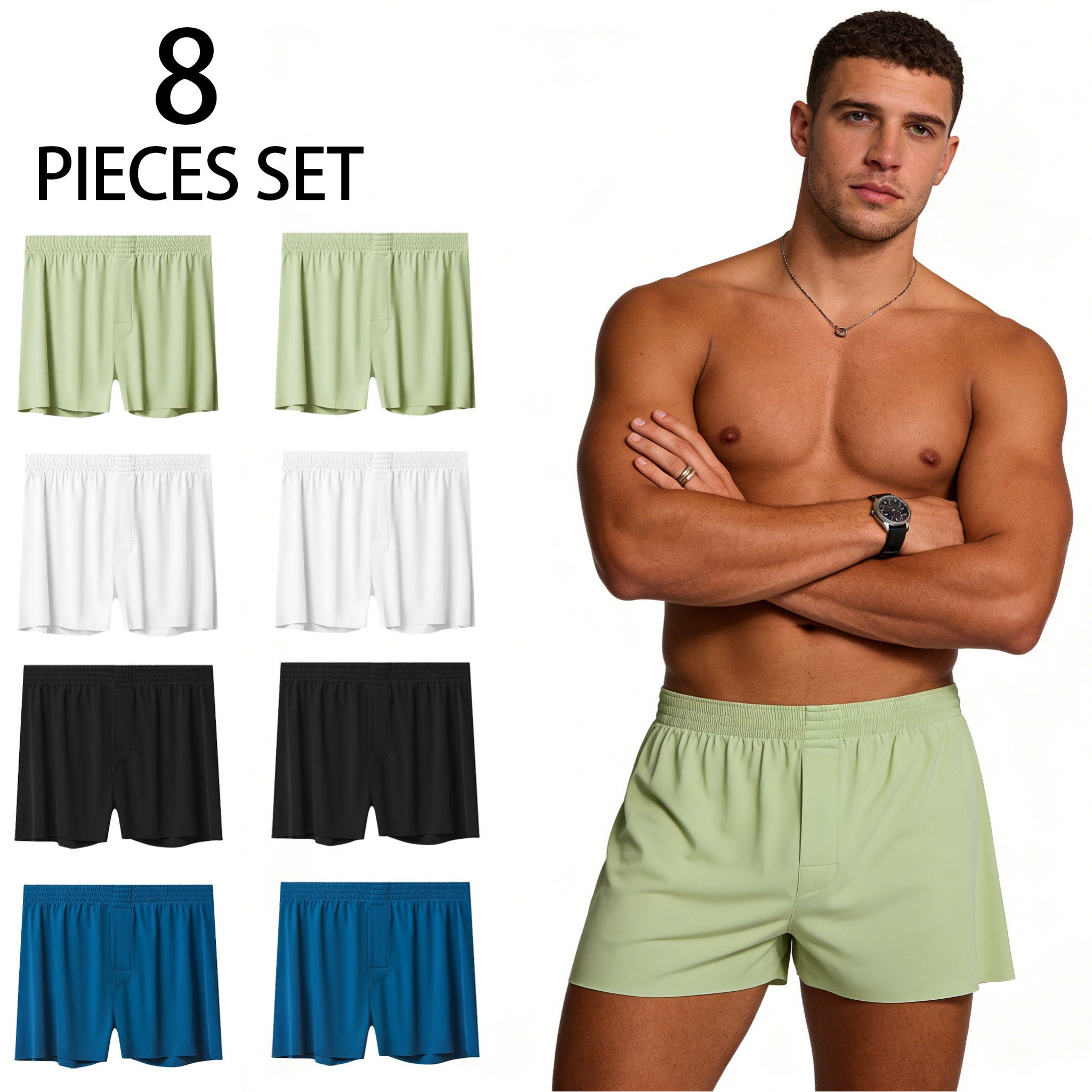 Image of 8pcs Mens Loose Boxer Shorts Underwear Breathable Lightweight Soft Mens Underwear For Lounge Sleep Travel And Everyday Use, Plus Size