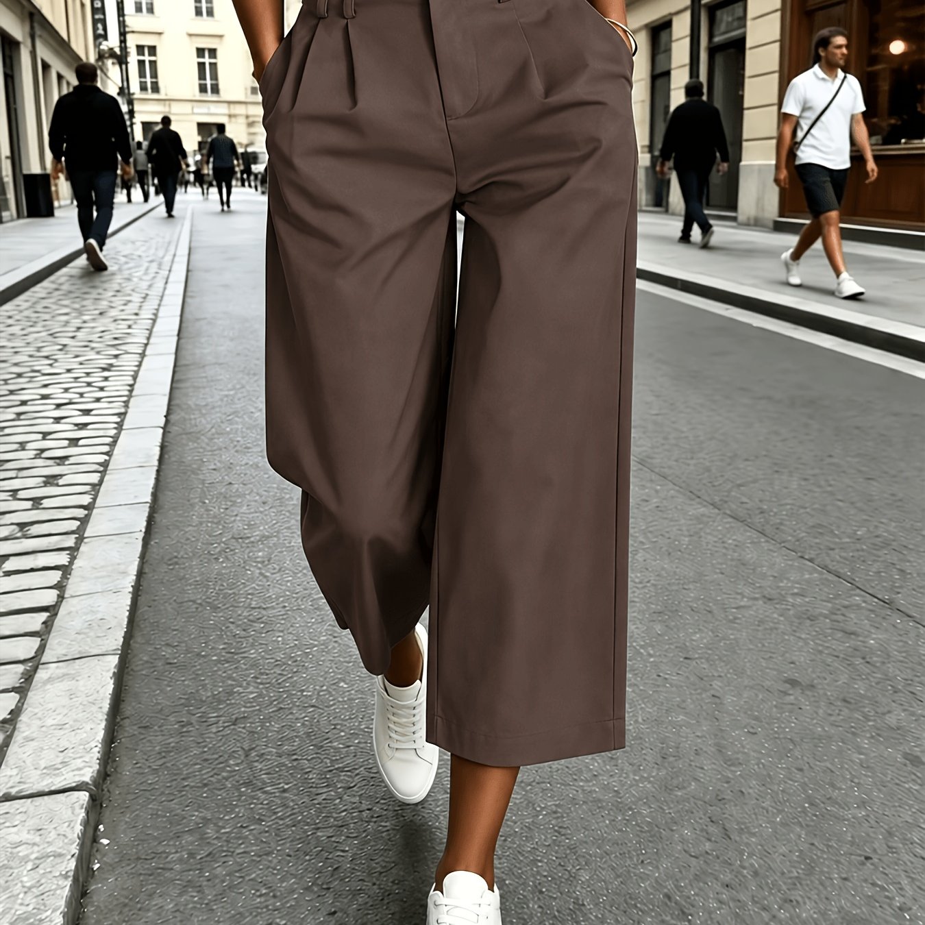 TEMU Nouveau Pantalon Capri et Élégant pour Femme, Printemps/Été/Automne, avec Poches, Pantalon Large Décontracté Style Vacances, Ceinture Élastique