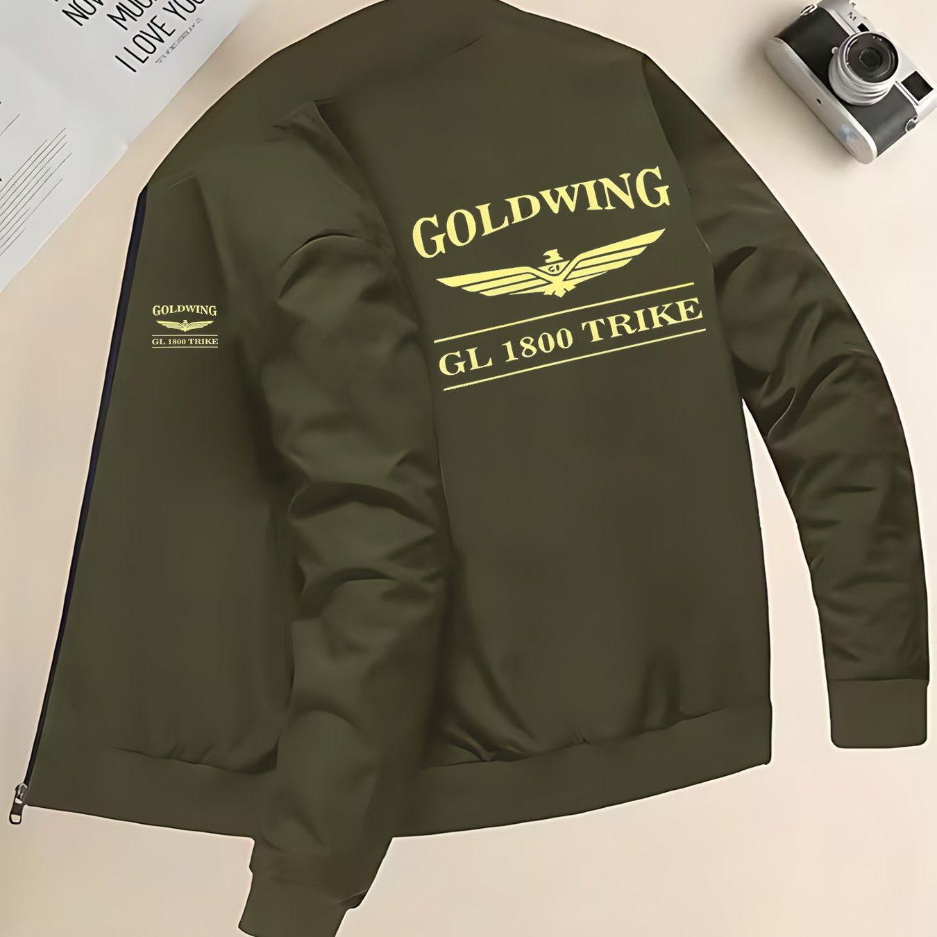 TEMU Men's Spring, Autumn, Winter Casual Sport Jacket Outerwear In Army Green With Gl 1800 Trike Print