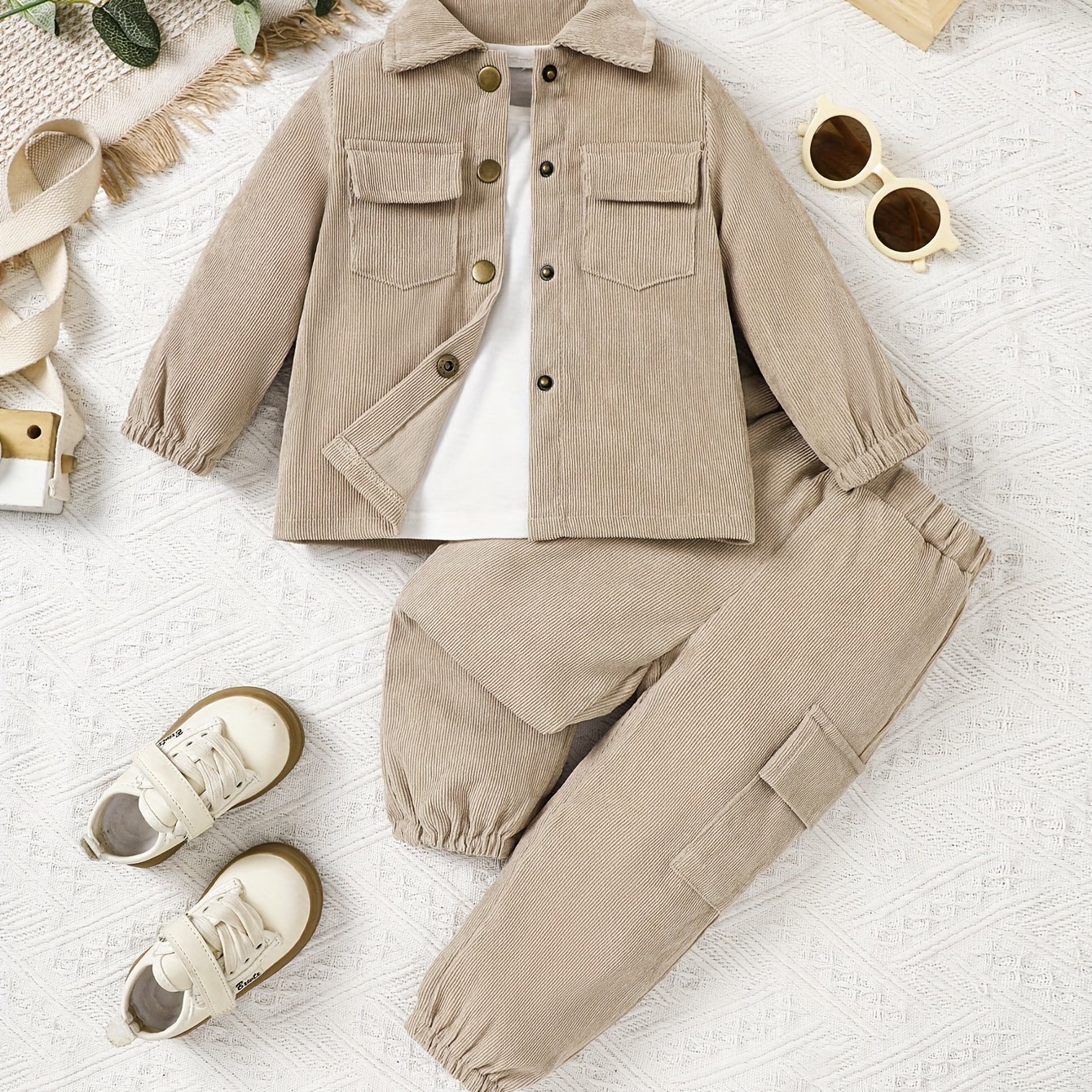 Image of Baby Boy Autumn Winter Casual Trendy Corduroy Long Sleeve And Pants Set, For Outdoor, Christmas, Halloween