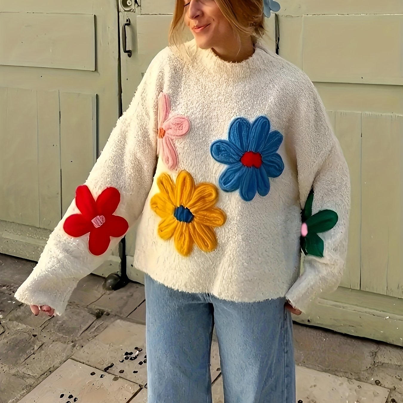 Image of Women's Oversized Floral Commuter Pullover Sweater