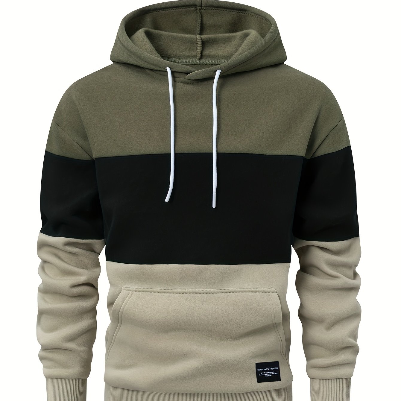 Image of Color Block Pullover Hoodie Long Sleeve Casual Sweatshirt With Pockets, Fashionable Men's Sweatshirt, Autumn Essentials, Color-, Winter, , Daily Wear