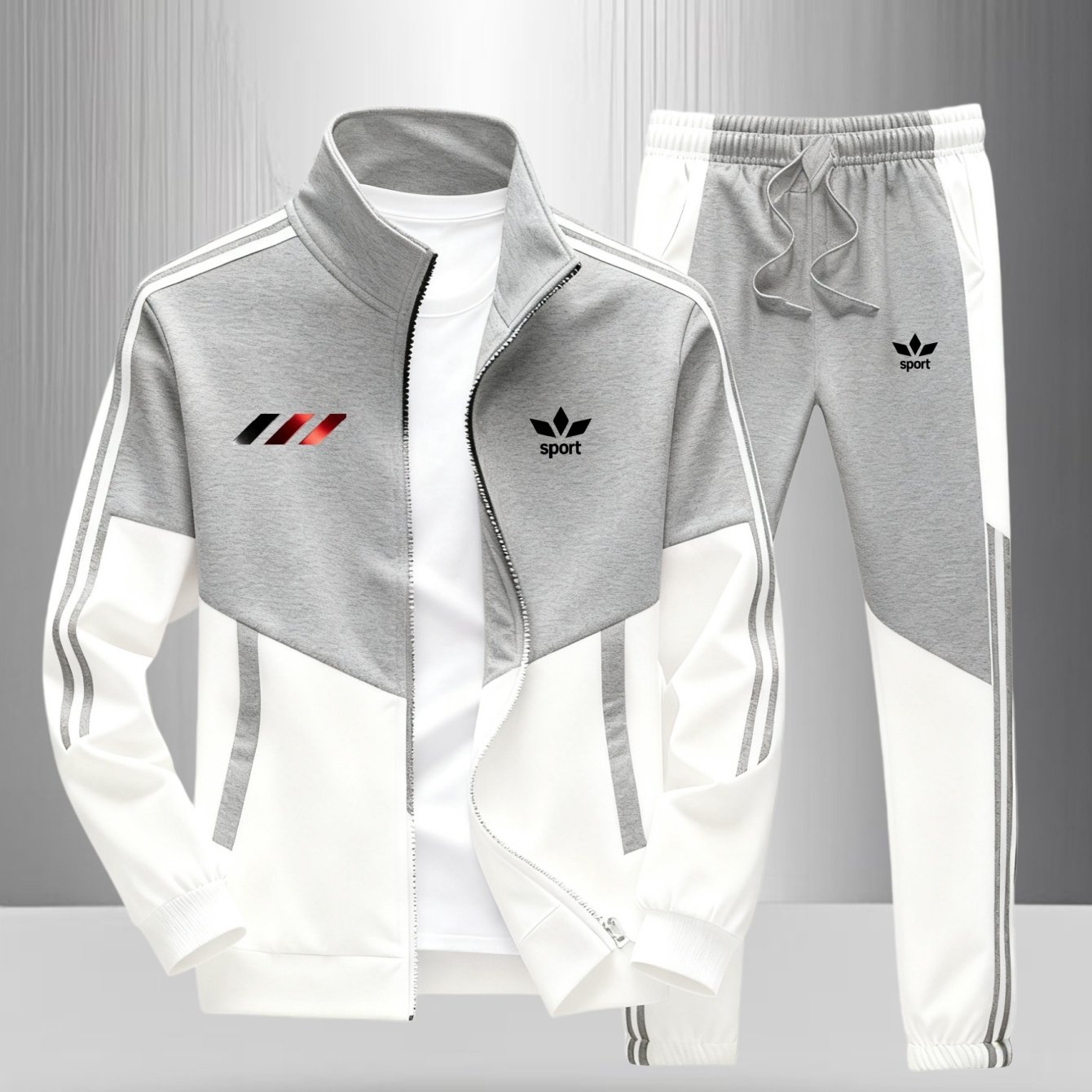 Men's Casual Sportswear 2pcs Set, Long-Sleeve Jacket & Drawstring Pants
