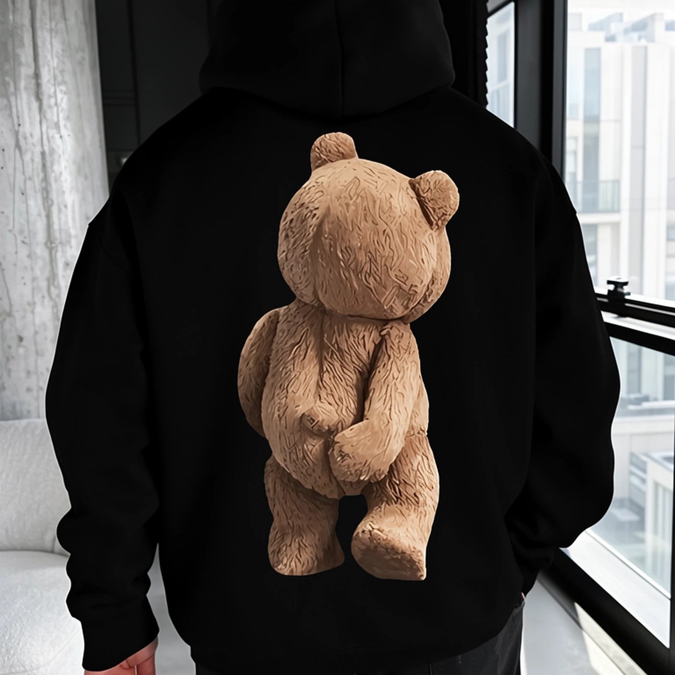 Image of Men's Hooded Fleece Sweatshirt Halloween Cartoon Bear Print, Versatile Sporty And Casual Loose Fit, Perfect For Daily Commuting And Autumnsoft And Casual Autumn Top, Printed Hoodie