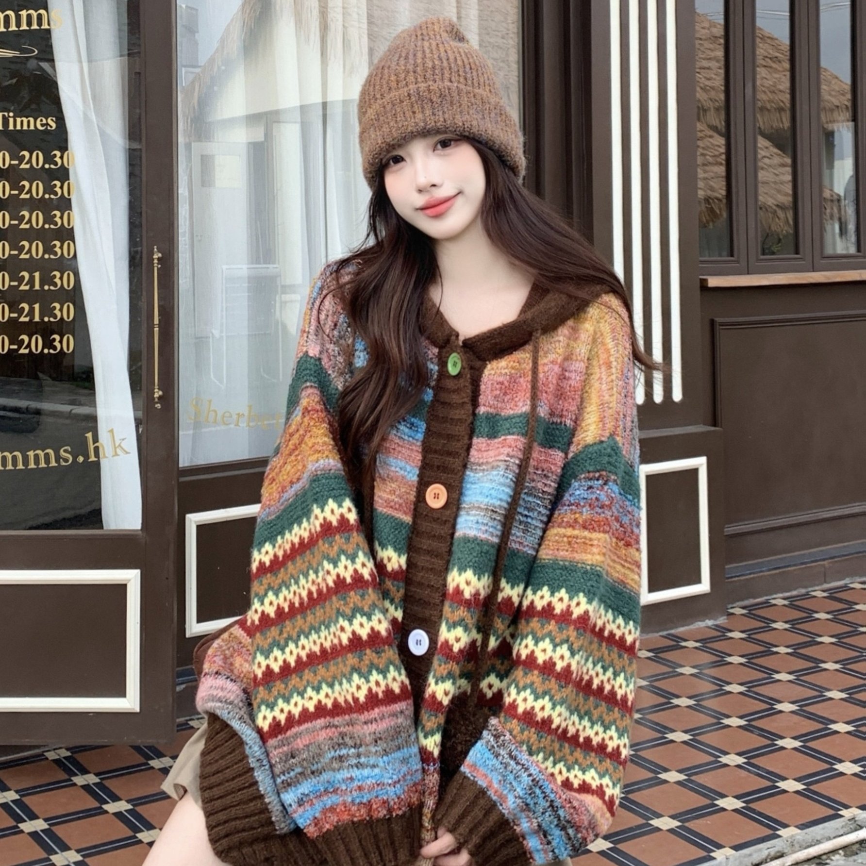 TEMU 여름과 겨울을 위한 새로운 빈티지 페어 아일스 자카드 스웨터 가디건. 부드럽고 편안한 스타일의 넉넉하고 두꺼운 디자인으로 여성 의류를 특징으로 합니다.