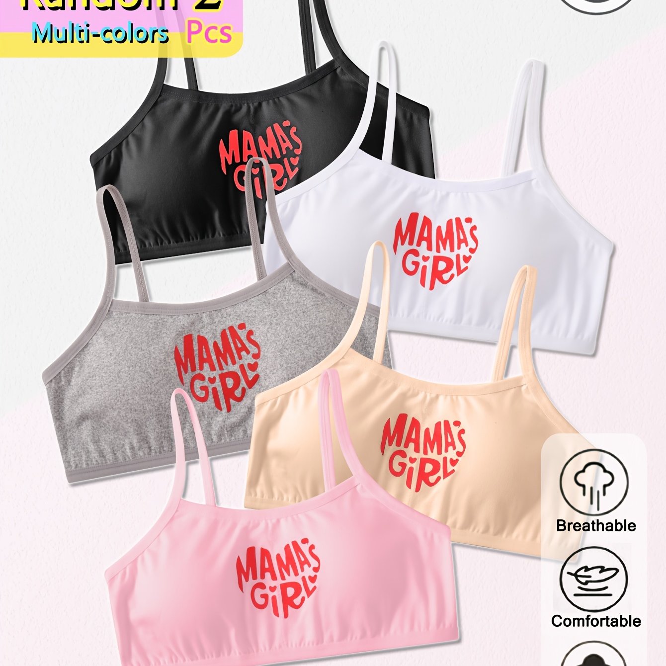 E-shop 2 Stück Anfänger-BHs für Teenager-Mädchen, Bandeau mit Herz-Druck, Herausnehmbarer Schaumstoff-BH, Süße Unterwäsche für Teenager