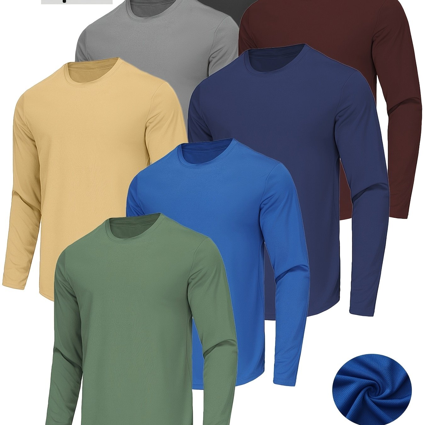 TEMU 7pcs Set Of Men's Long-sleeved Quick- Shirts, Made Of Breathable Mesh Fabric, Sun-protective And Comfortable, Suitable For Sports And Casual Wear.