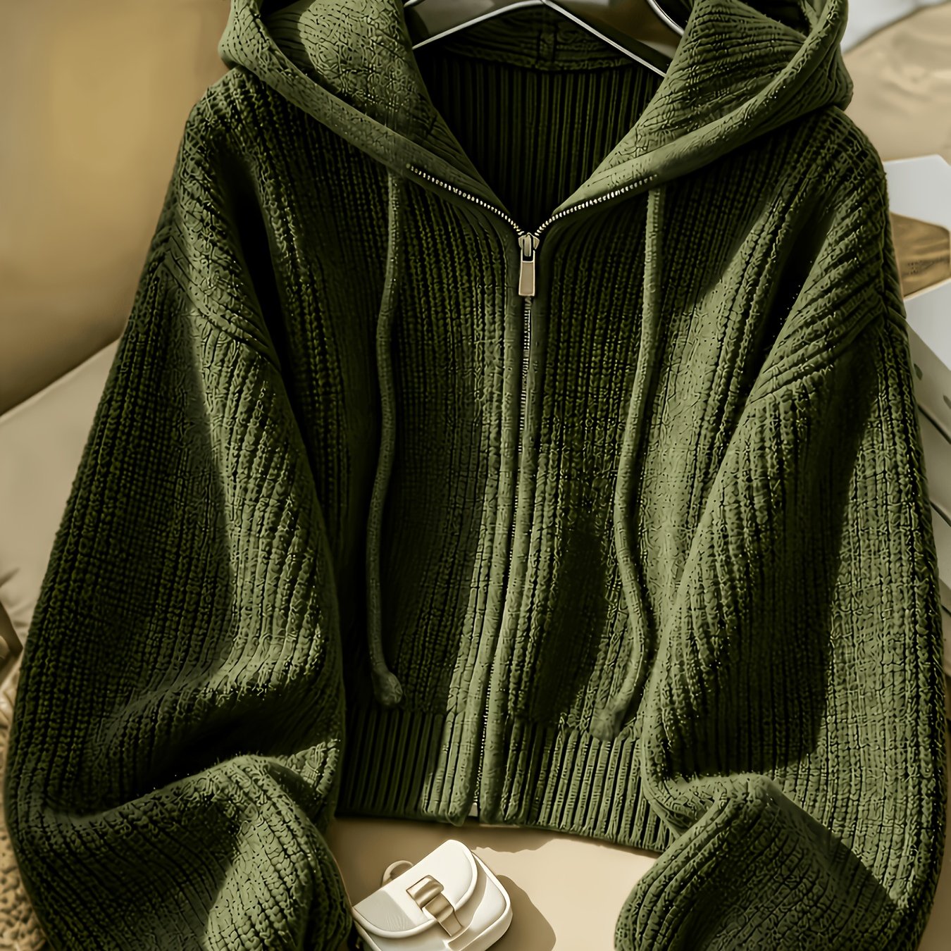 TEMU Solid Color Easy Zippered Hooded Sweater Sweatshirt, Autumn Winter Loose Casual Lantern Sleeve Soft Hooded Sweater, 2026 New Women's Clothing