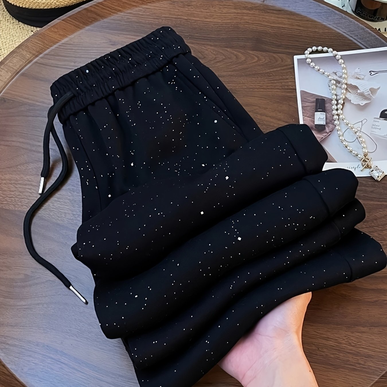 Image of Sparkling Starry Sky Wide-leg Pants For Women, New Autumn/winter Style, High-waist Straight-leg Casual Trousers, Niannian