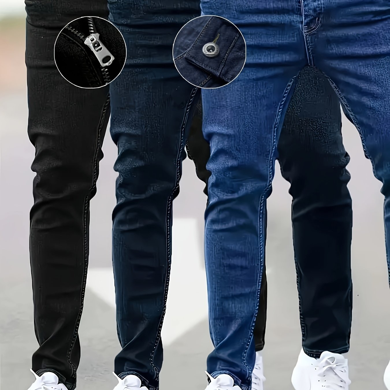 TEMU Cost-effective Three-pack Men's Jeans - Street Style Trendy Slim Men's Jeans - Wearable In All