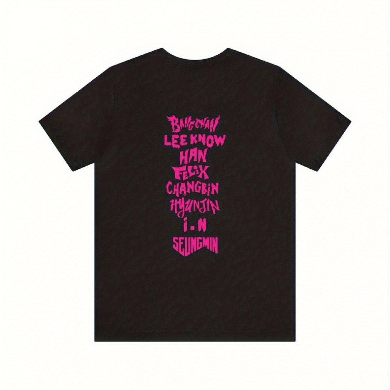 Image of Men's T-shirtstray Album Graphic T-shirt- Black With Pink Lyrics Print, Cotton Unisex , Regular Fit Short Sleeve Round Neck For Casual Wear, Fans& , Durable Print Quality, Plus Size
