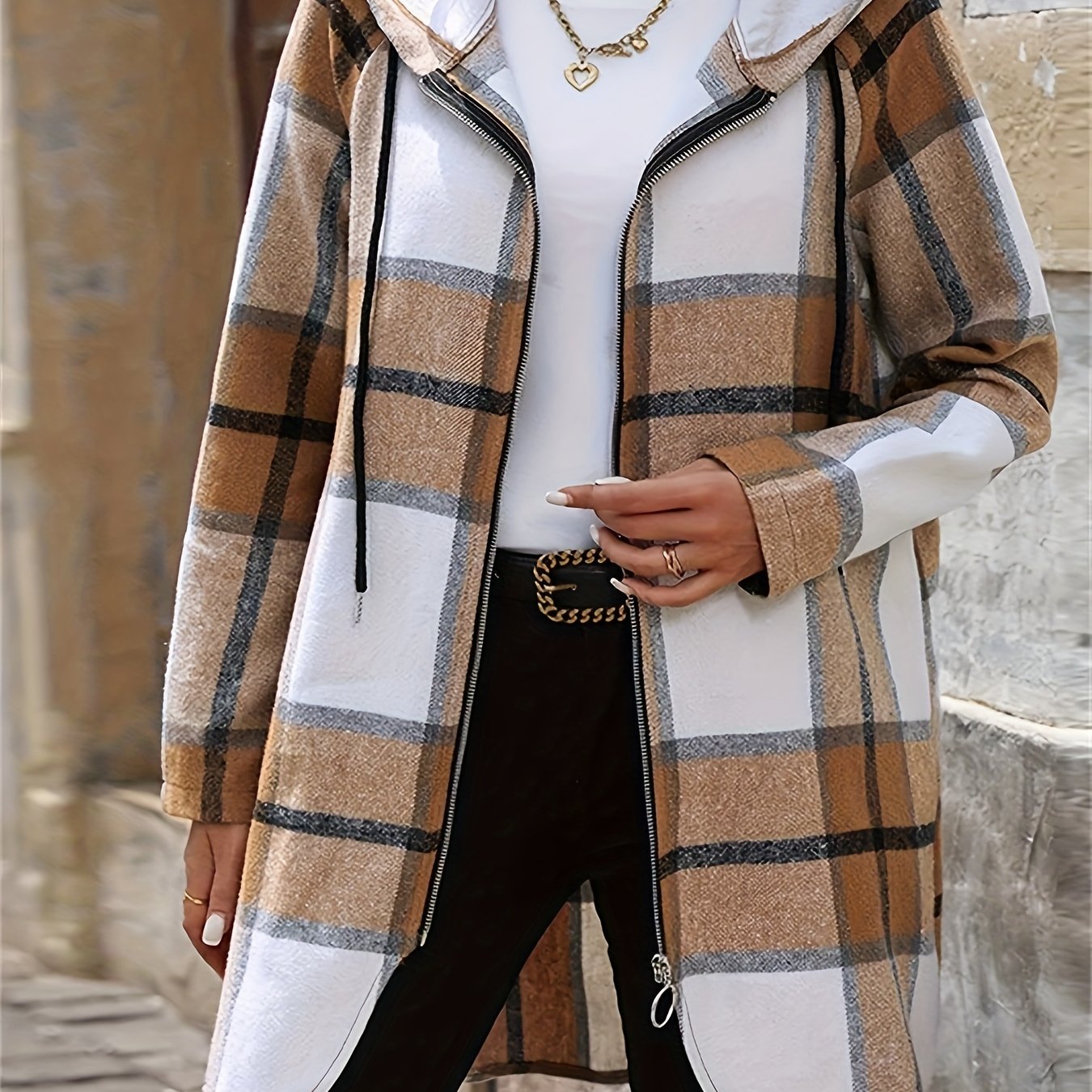 Plus Size, Plus Size Hooded Zip-up Jacket