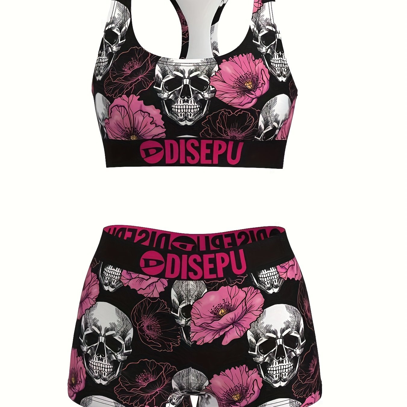 Image of Women's Trendy Purple Floral Print High-elastic Breathable Comfortable Shockproof Sports Bra, Fitness Swimming Essential Set