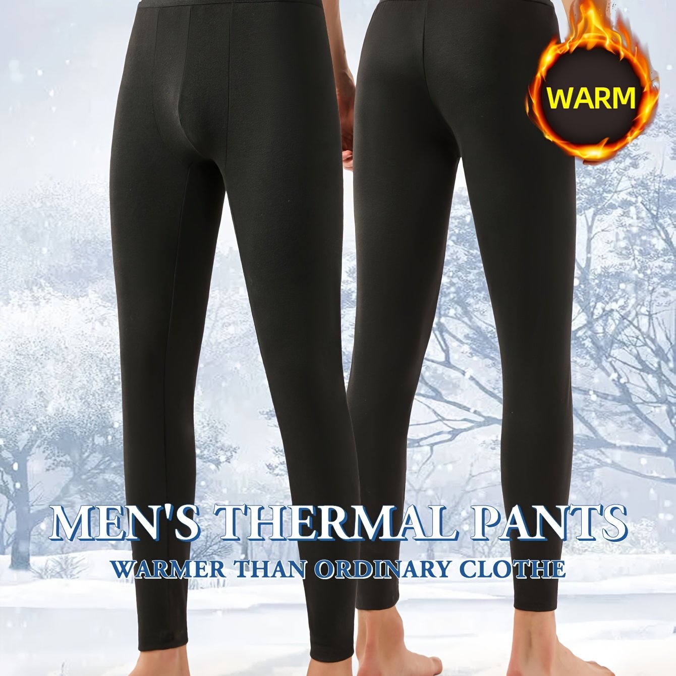TEMU Men's Winter -lined Thermal Trousers, Medium-thick Slim Fit -lined Leggings, Tight-fitting Inner Wear Thermal Pants For Autumn And Winter