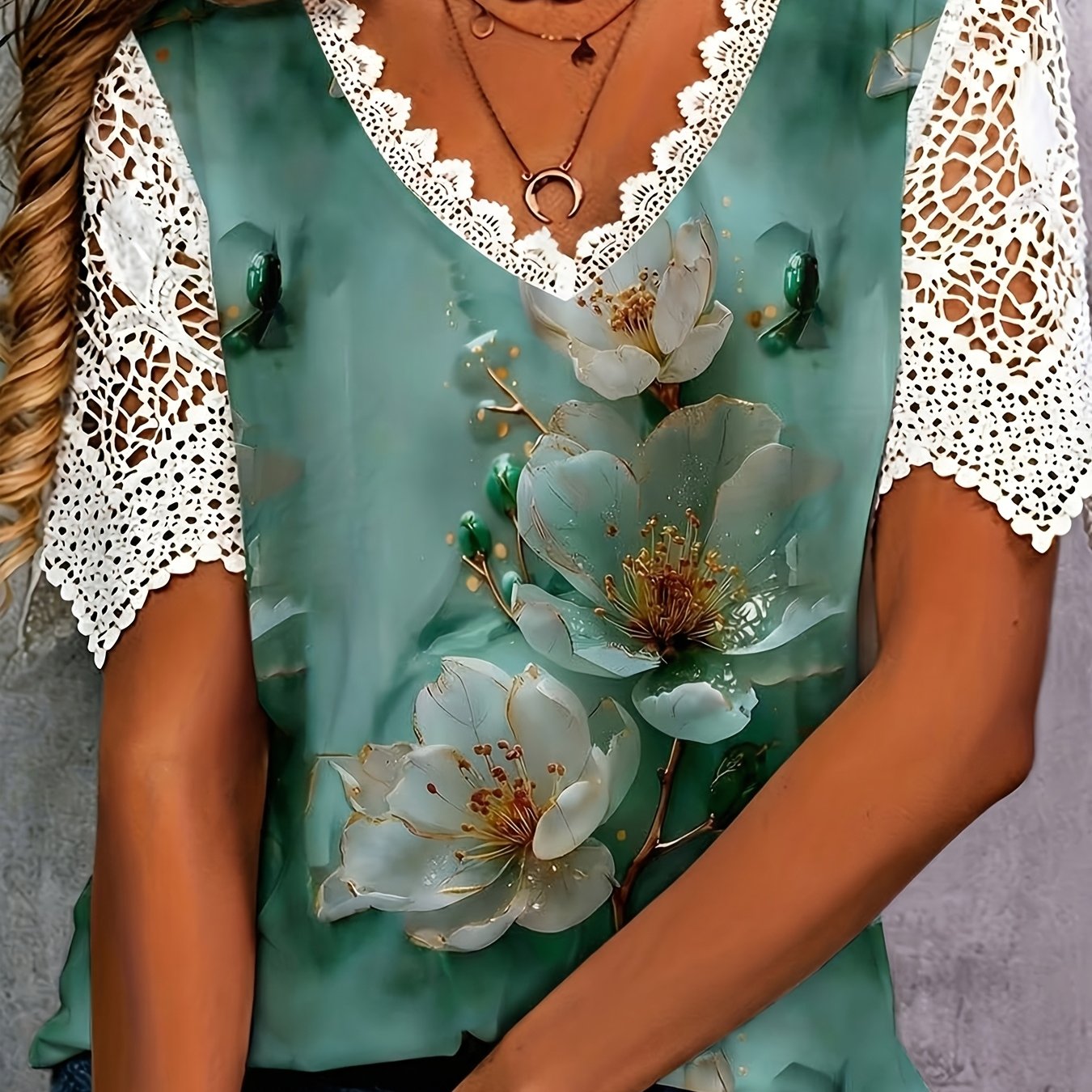 TEMU Plus Size - Plus Size - Plus Size Women's Fashion Solid Color Geometric Pattern Short Sleeve T-shirt