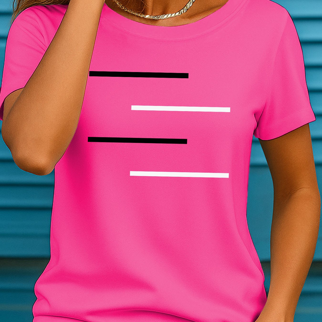 TEMU Soft And Breathable Black And White T-shirt - Women's Summer Casual Round Neck Short-sleeved T-shirt, Ii 961