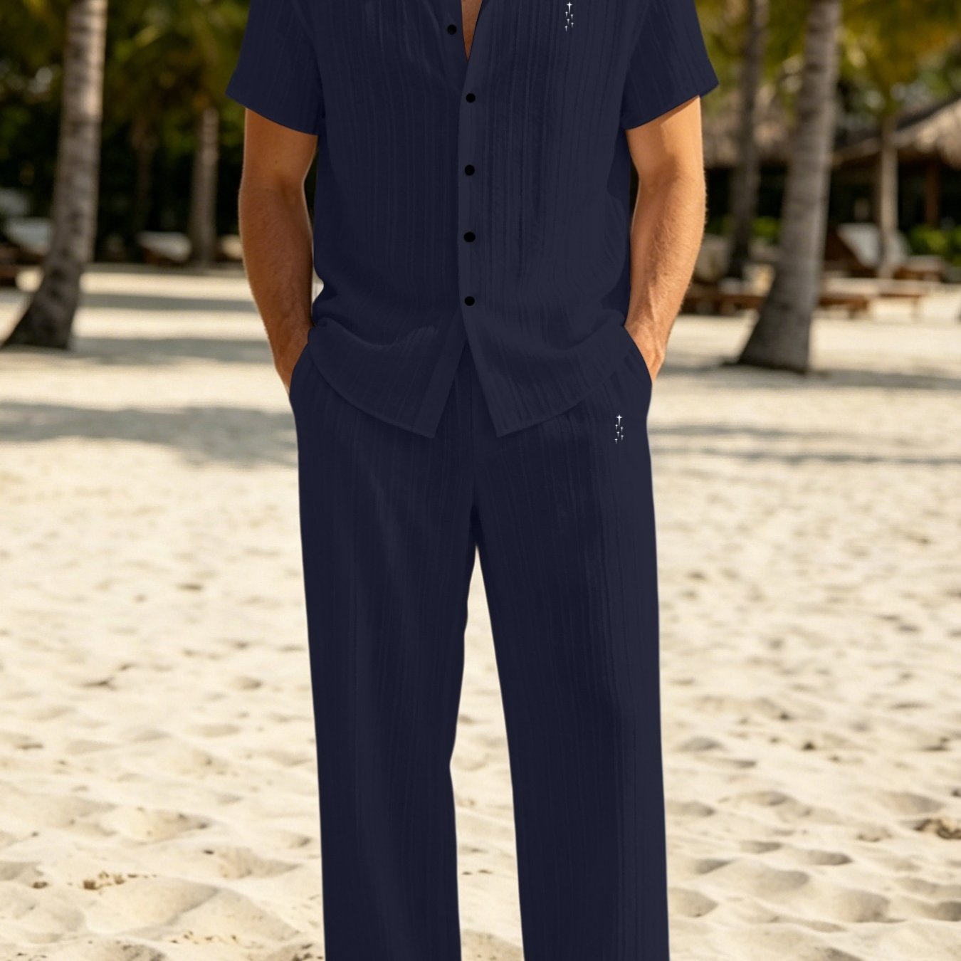 TEMU Chic Français ensemble imprimé d'été pour homme, mélangeant vintage Y2K avec l'amusement des mèmes inspirés des animes. Doté d'un col simple et