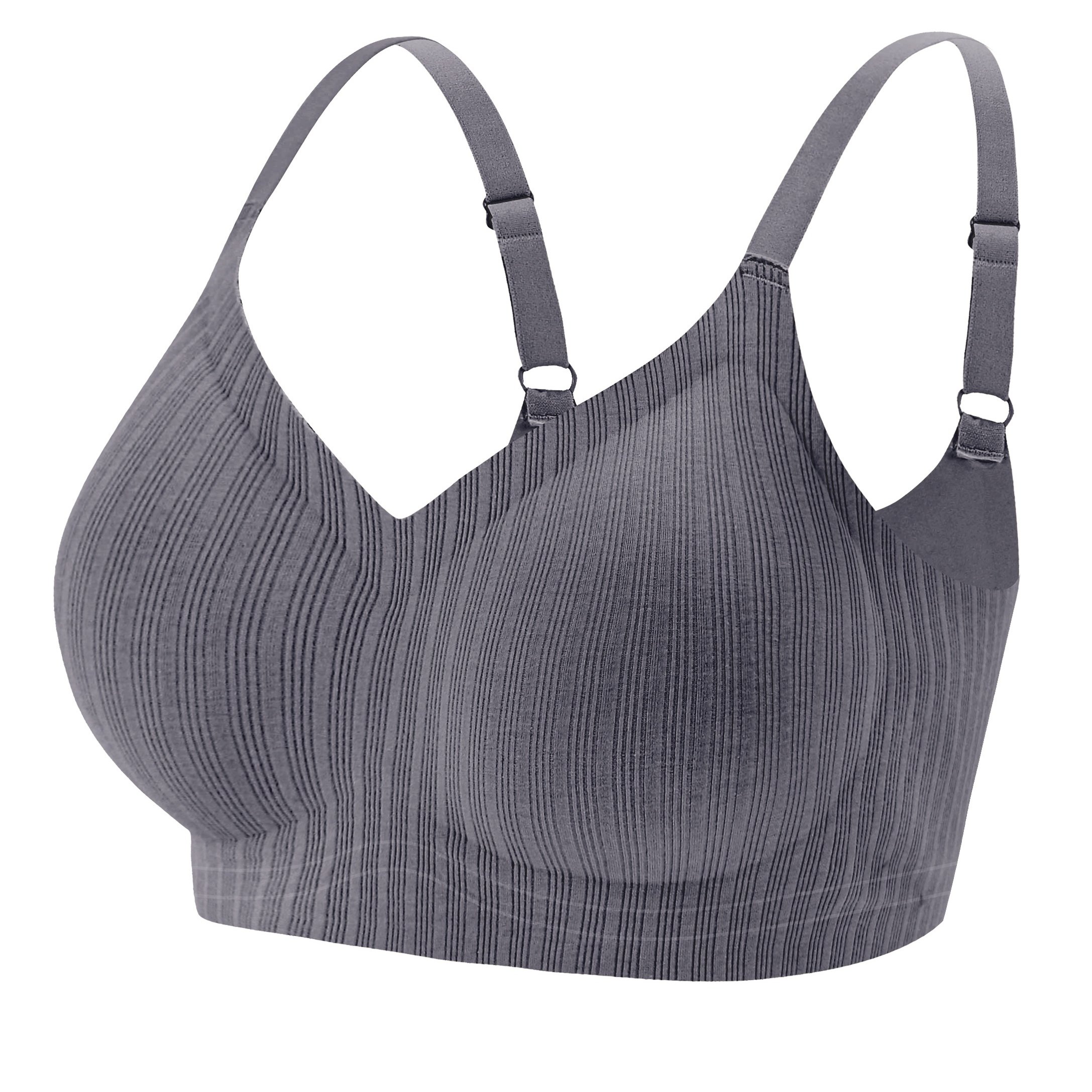 Simple Solid Ribbed Bra Comfy Breathable Padded Bra Women's - Temu