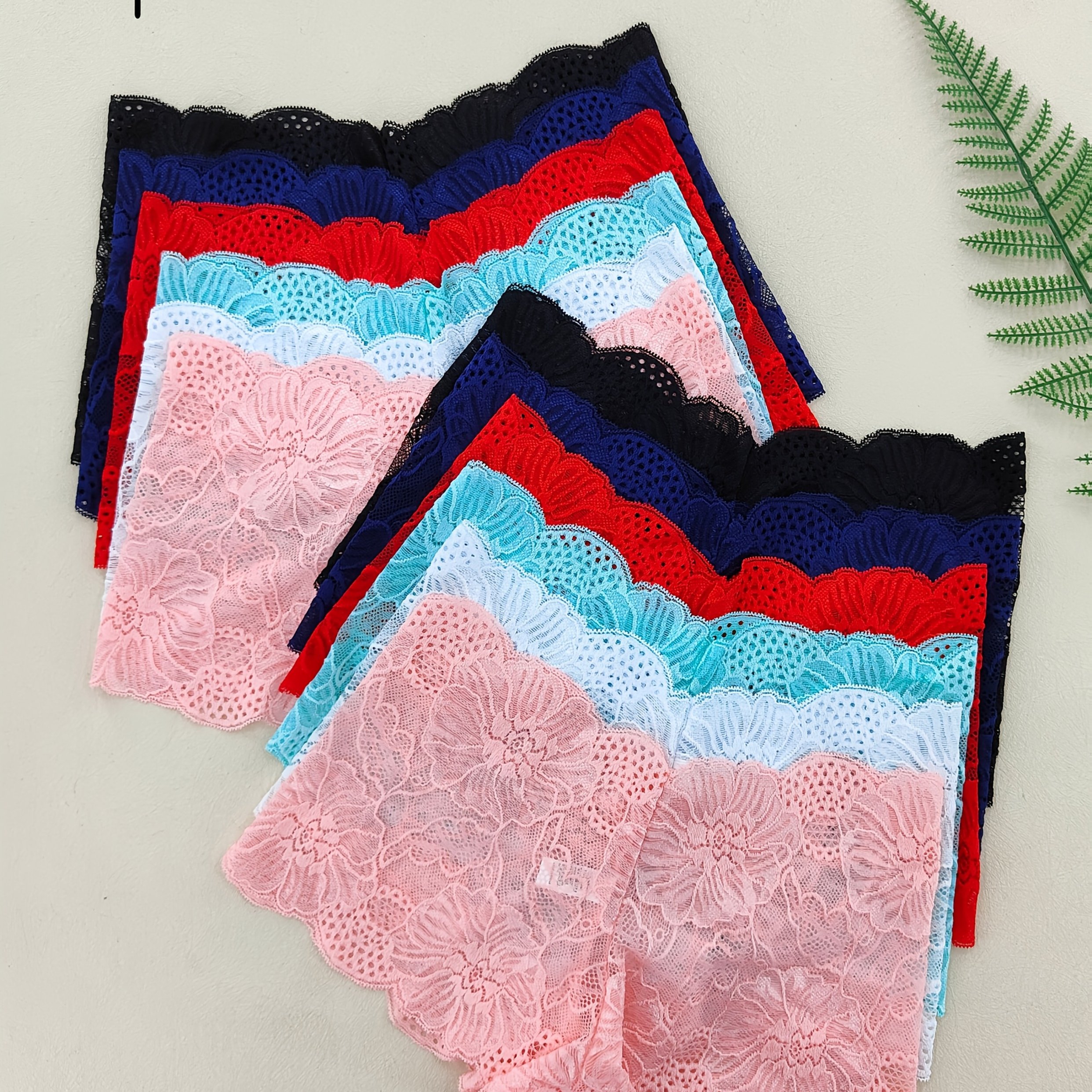 E-shop 12er-Pack Damen Low-Rise Blumenmuster, gerippte Kante, sexy, elastische, durchsichtige Spitzen-Slips