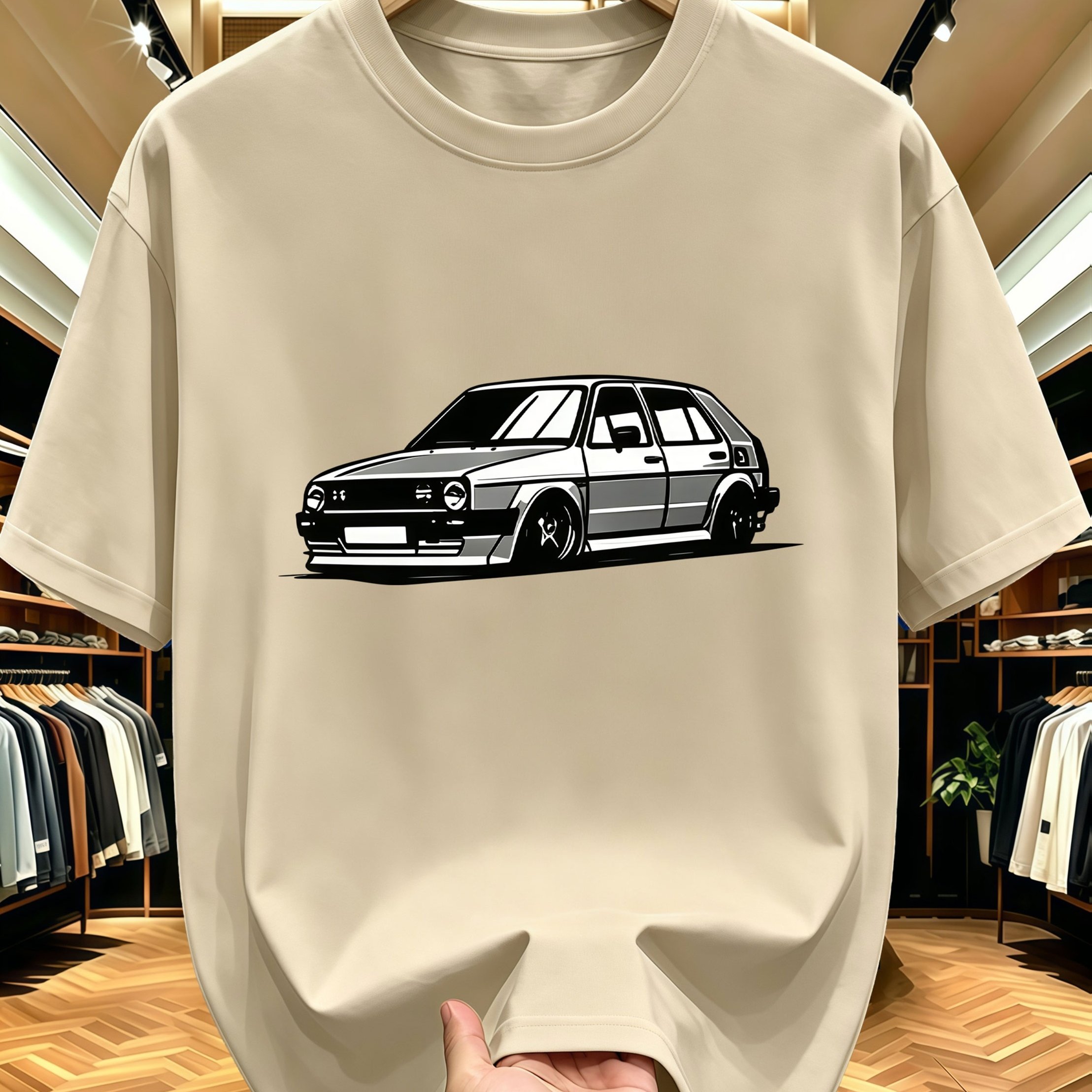 TEMU Summer Men's Fashion Casual T-shirt, Street Style, Sports Car Print, Short Sleeve Top