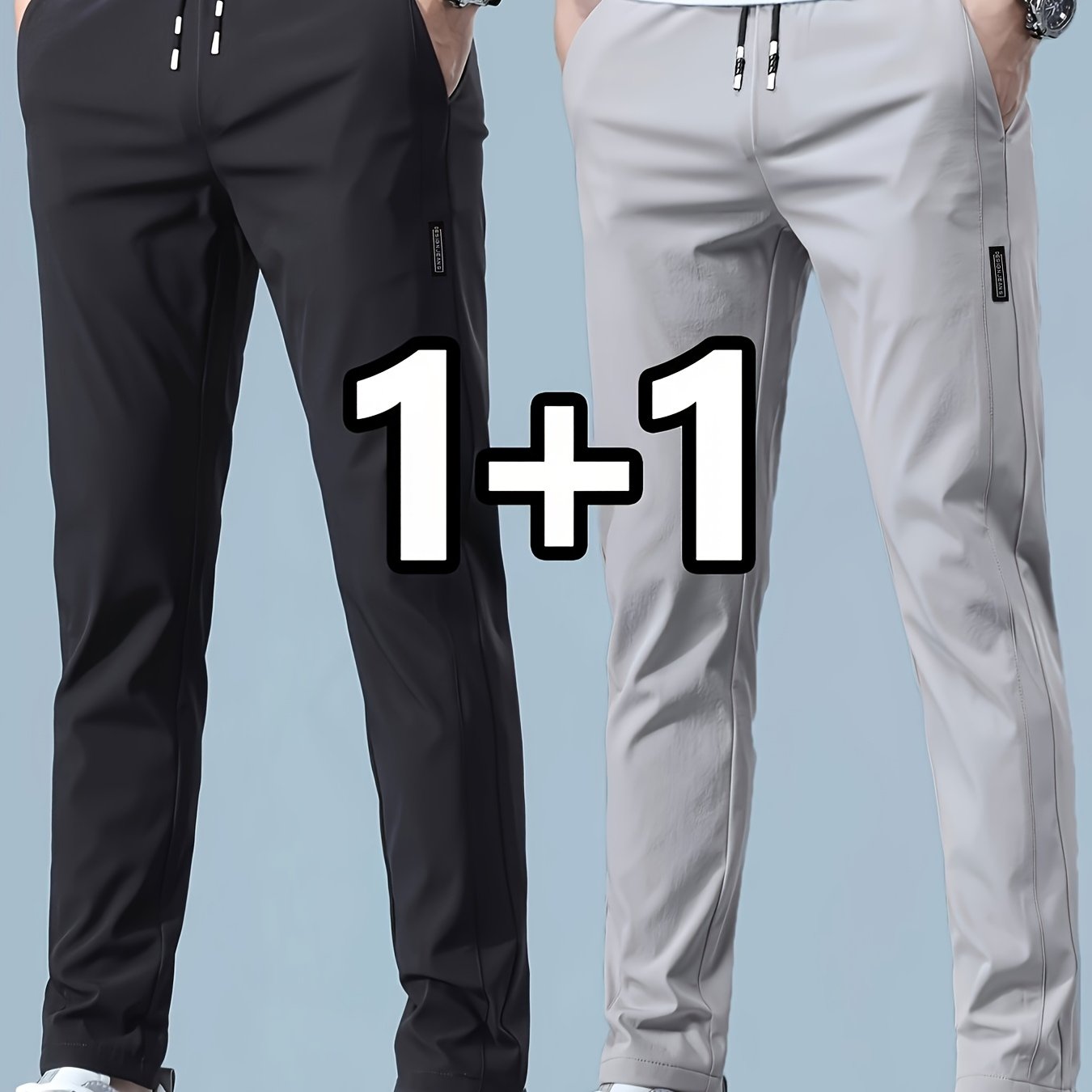TEMU 2pcs Set Men's Spring Summer Lightweight Business Casual Trousers, Straight -season Trendy Brand Elastic Versatile Fashion Athletic Long Pants '