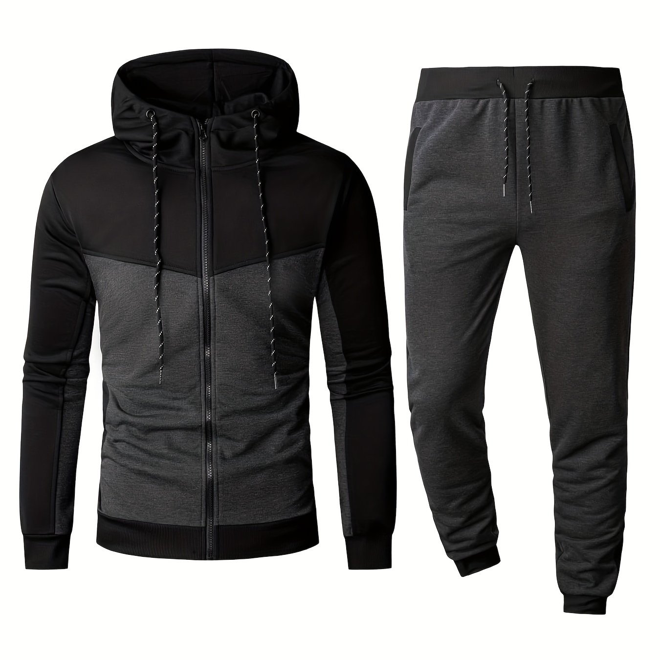 Color Block Classic Men's Athletic Tracksuit Set Casual Full