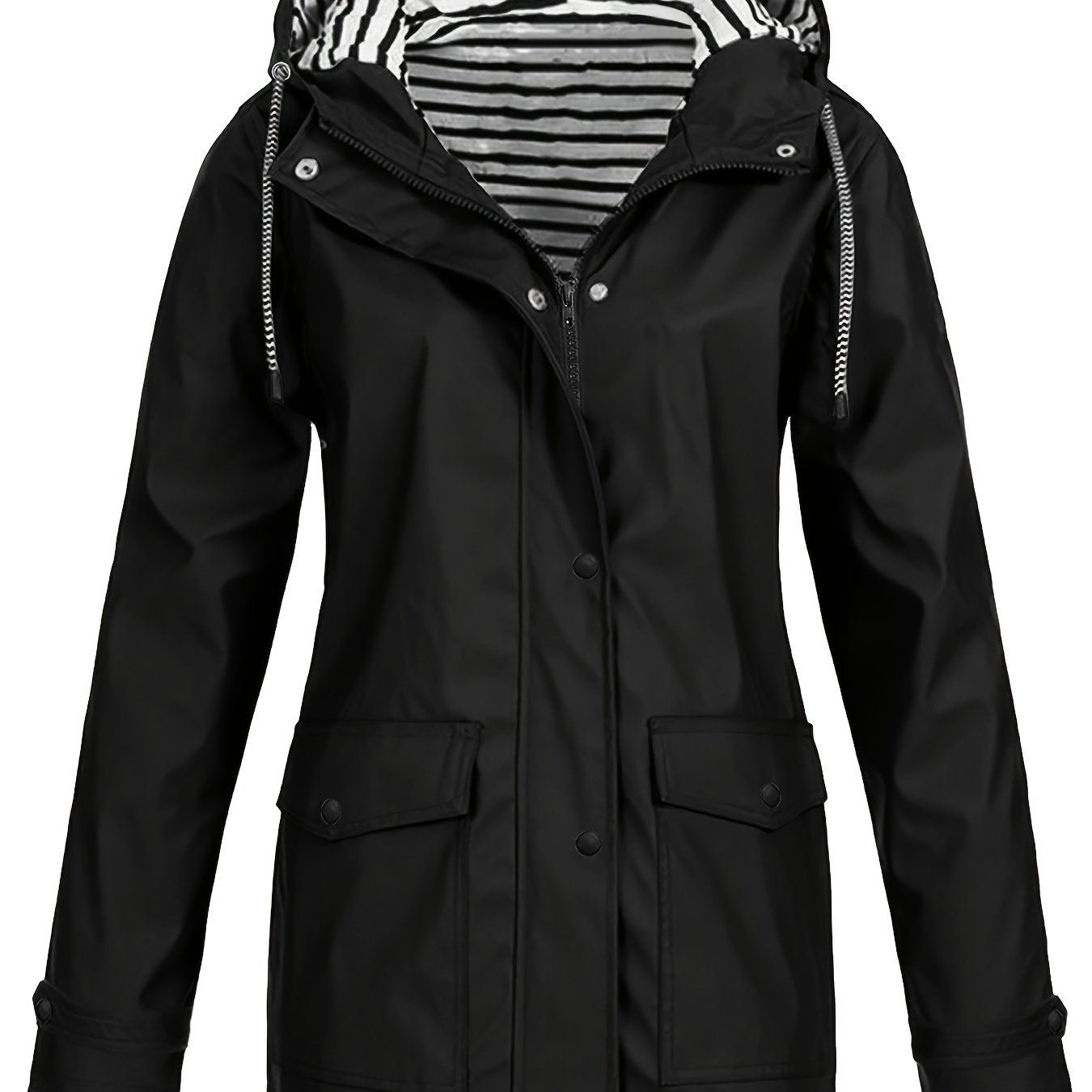 TEMU Hooded Long Sleeve Solid Color Casual Lined With Pocket Jacket
