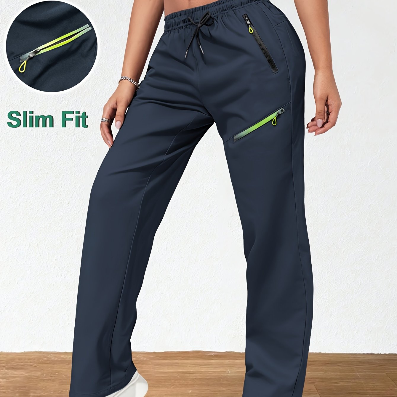 TEMU Pantalones Deportivos Casuales para Mujer, Ligeros, Cintura con Cordón, Bolsillos con Cremallera, Diseño de Bolsillos Degradados, Ideales para