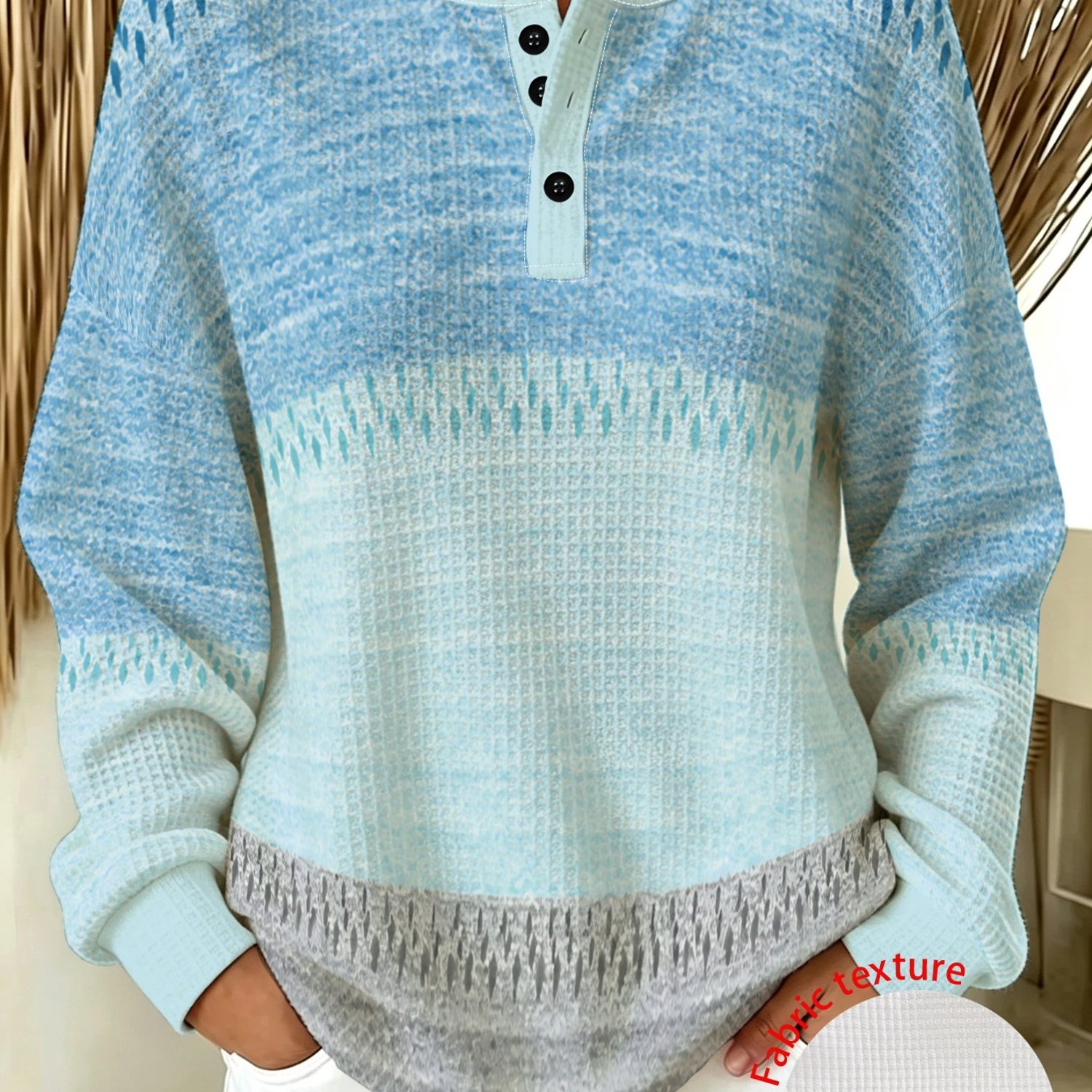 TEMU Plus Size, Plus Size Women's Fashion Sweatshirt, Printed Design (not Textured), Mixed Colors, Multiple Sizes , Blue/gray/white Tone , Soft