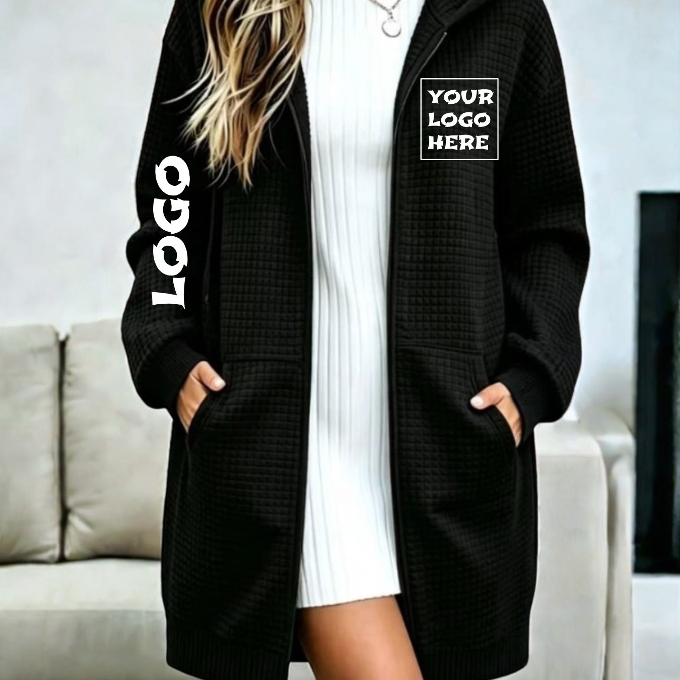 TEMU Custom Photo Logo Casual Women's Trench Coat, Comfortable Lightweight Cardigan Jacket Women's Clothing, Trendy Comfortable All-match Top Hooded