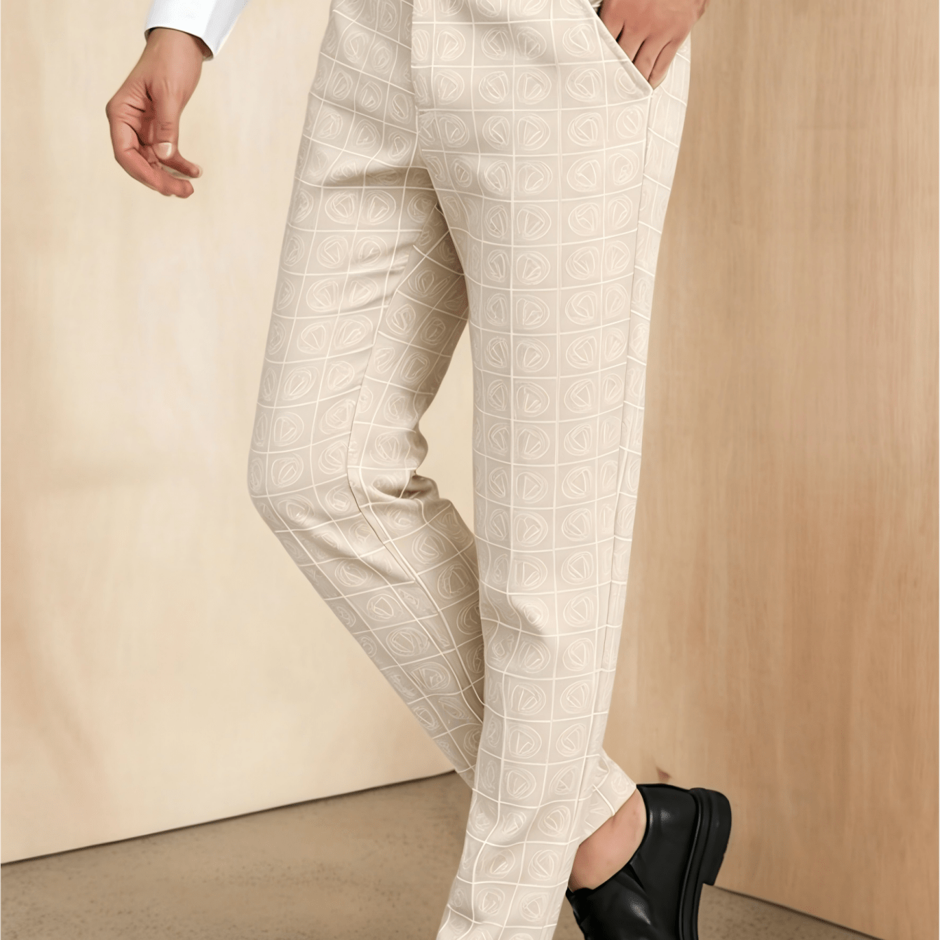 Men's Printed Suit Pants, Exquisite Grid Print Design, For Polished Silhouette, Perfect For Formal Parties, Evening , Business Events And Wedding Banquets, Versatile To S