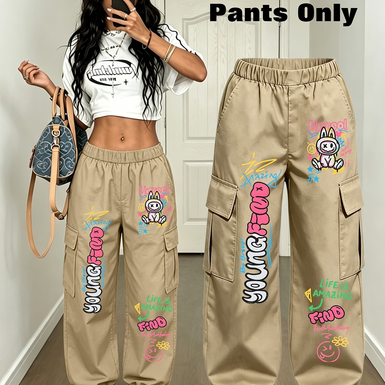 TEMU New Arrival - Women's Cargo Pants, Sold Individually, Multi-pocket, Cargo Pants Style, Fashionable Women's Long Pants, Machine Washable, Durable