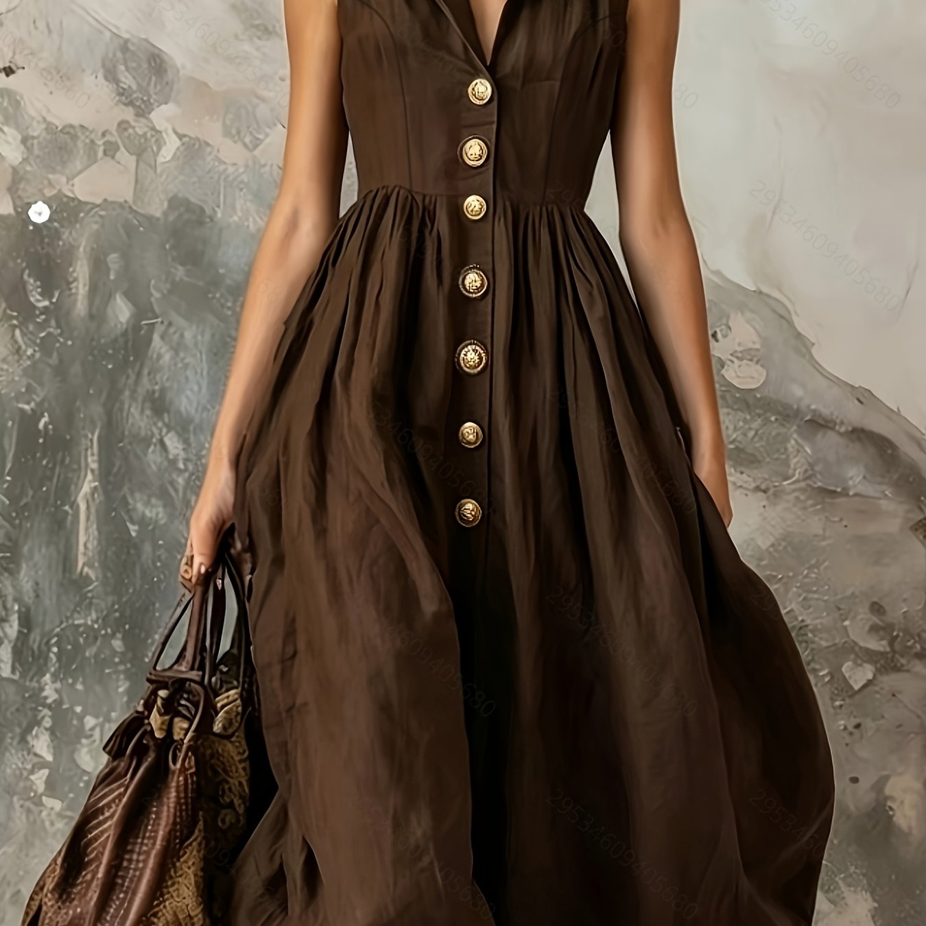 TEMU Women's Fashion Vintage Solid Color Sleeveless Shirt Dress With Notched Lapel And Front Button Details, Suitable For The Beach, Dates, , And