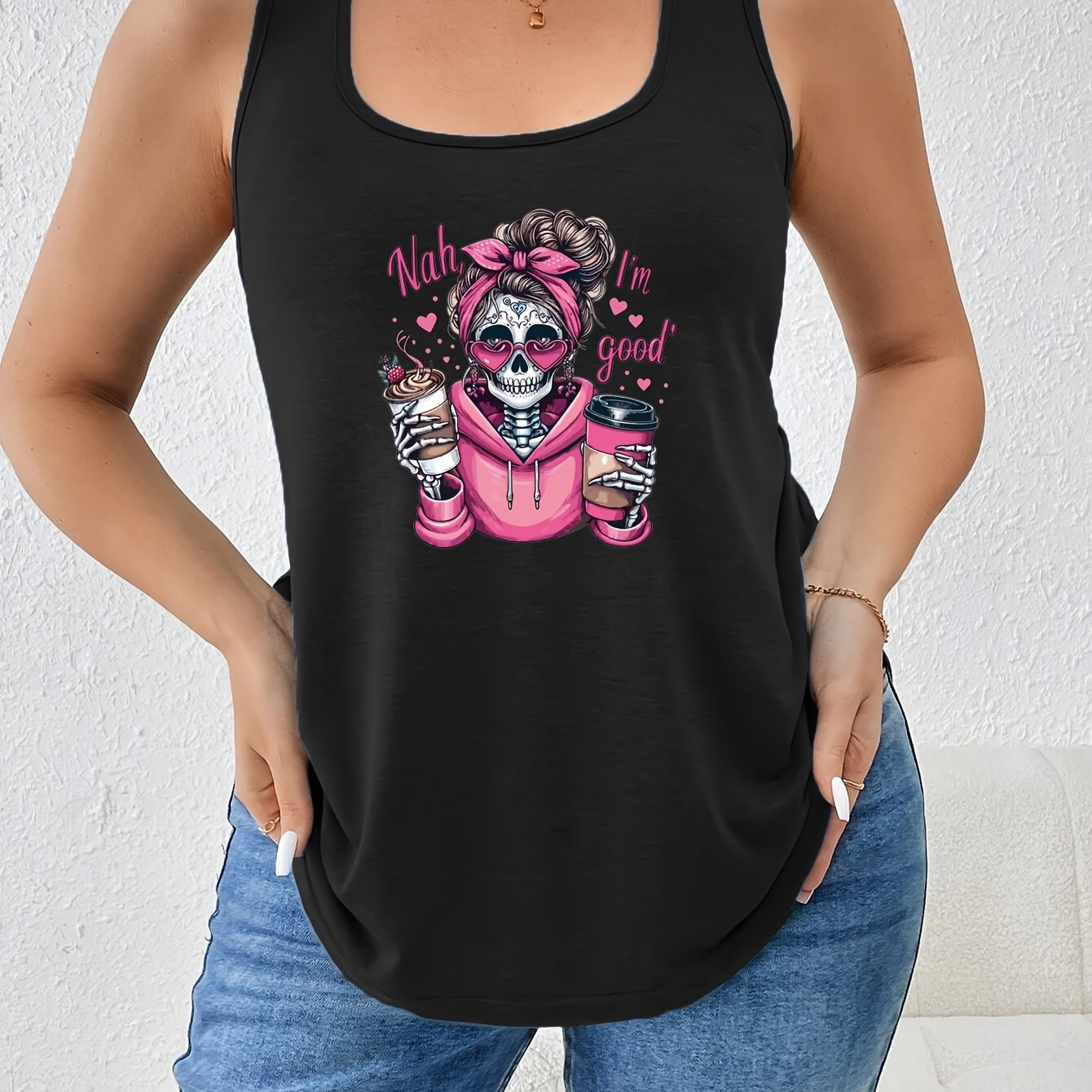 TEMU Plus Size, 1xl~5xl Plus Size Women's New Arrival Loose Tank Top, Spring And Summer Soft Casual Oversized Printed Sleeveless T-shirt, Pullover,
