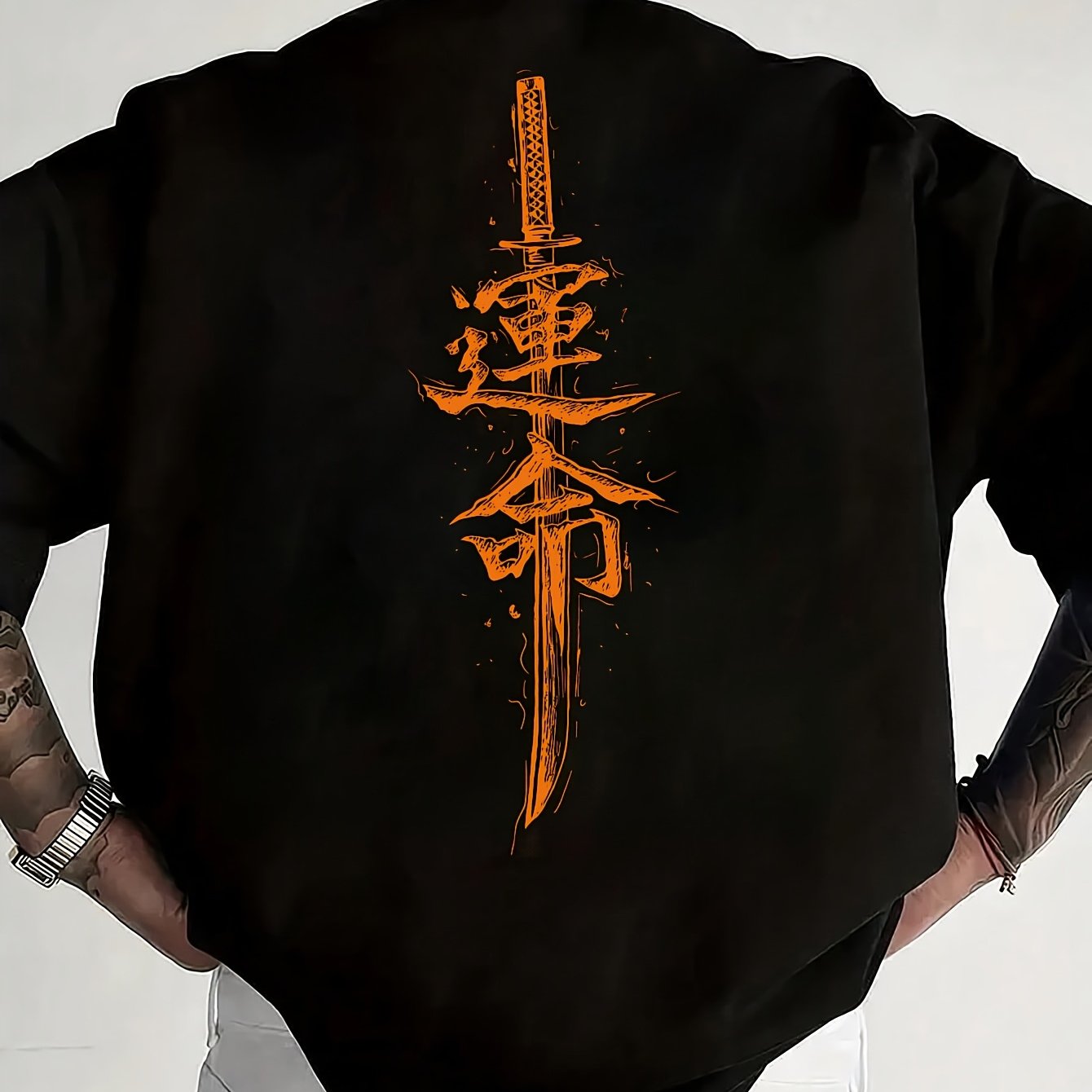 Men's Short-sleeve T-shirt Made Of Pure, Featuring A Japanese-style Print. Suitable For Casual, Sportswear, And Festive Occasions