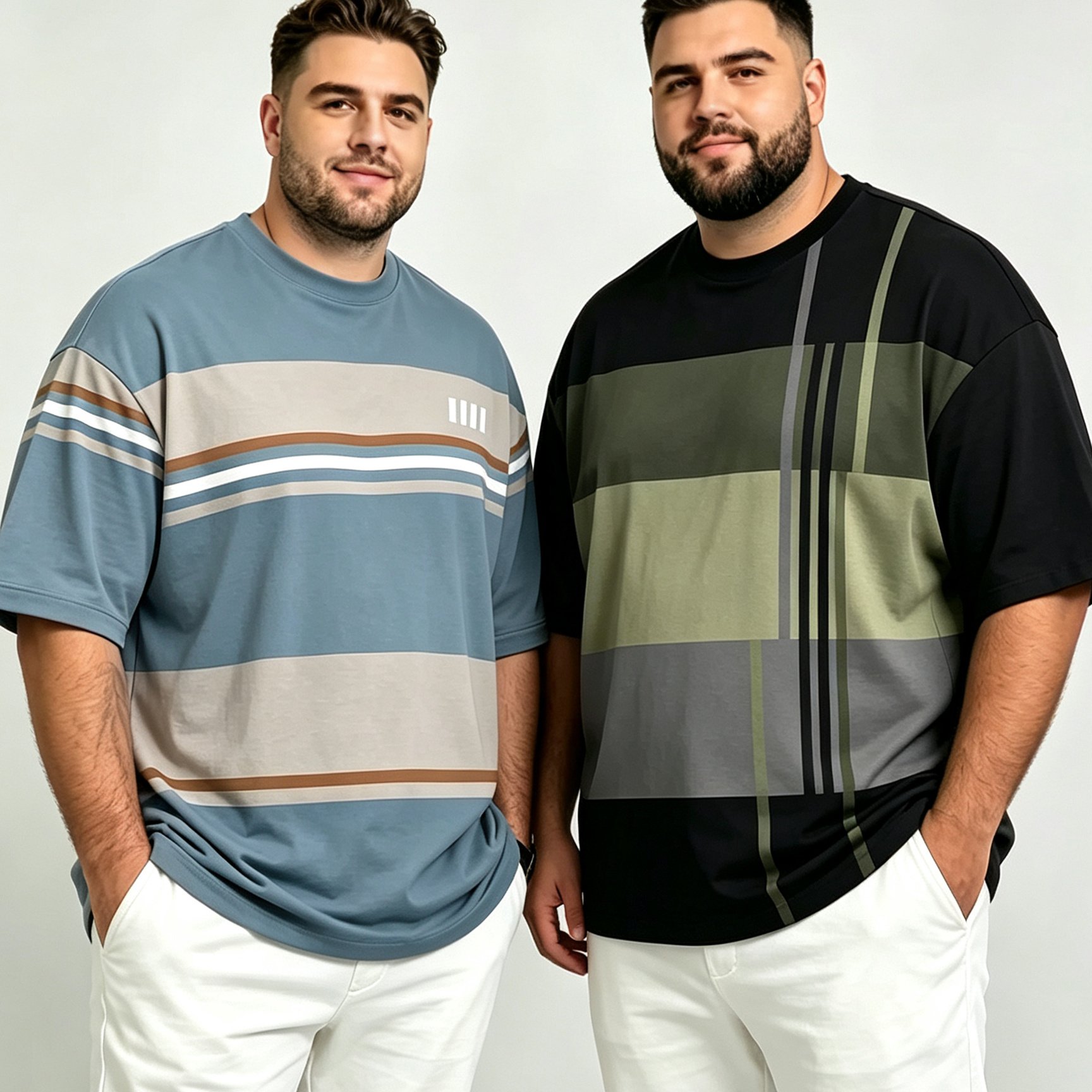TEMU 2pcs Men's Plus Size T-shirts, Men's Fashion Short Sleeve Summer Crew Neck Pullover Top, Graphic Print Apparel, Casual And Comfortable Base