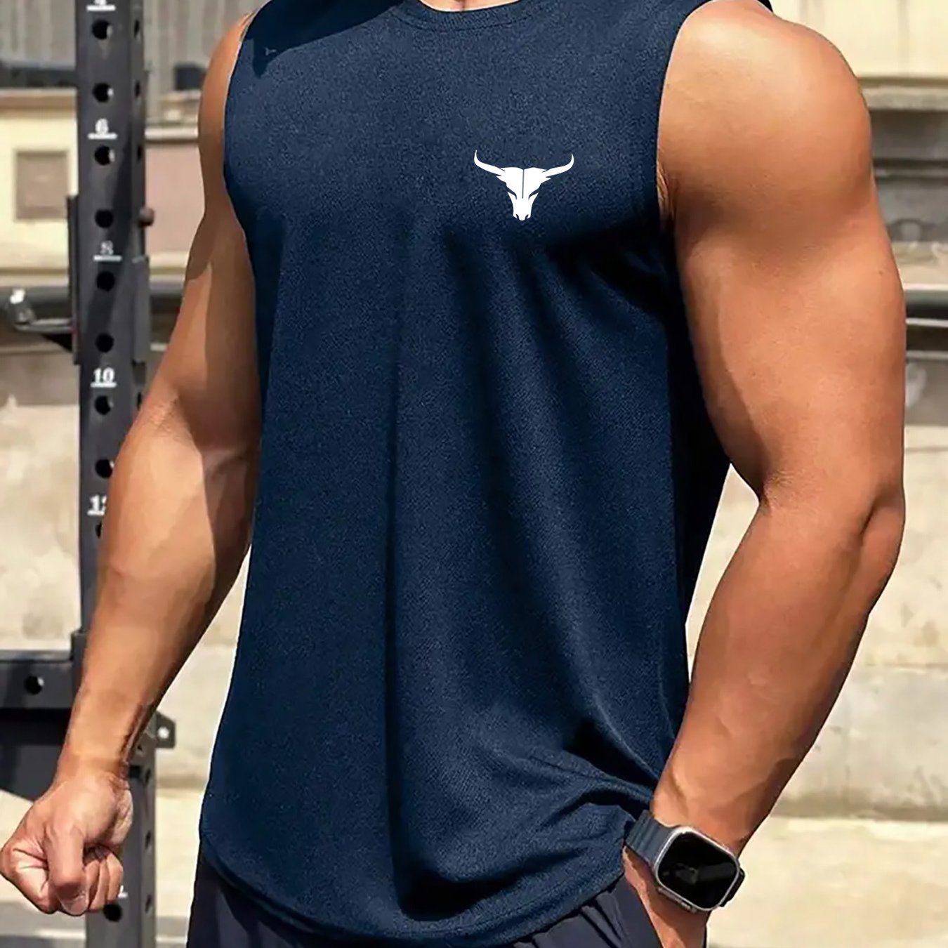 TEMU Men's Quick-dry Muscle Gym Sleeveless Shirt - Breathable Moisture-wicking Training Top With Round Neck For Summer Workout, Basketball,