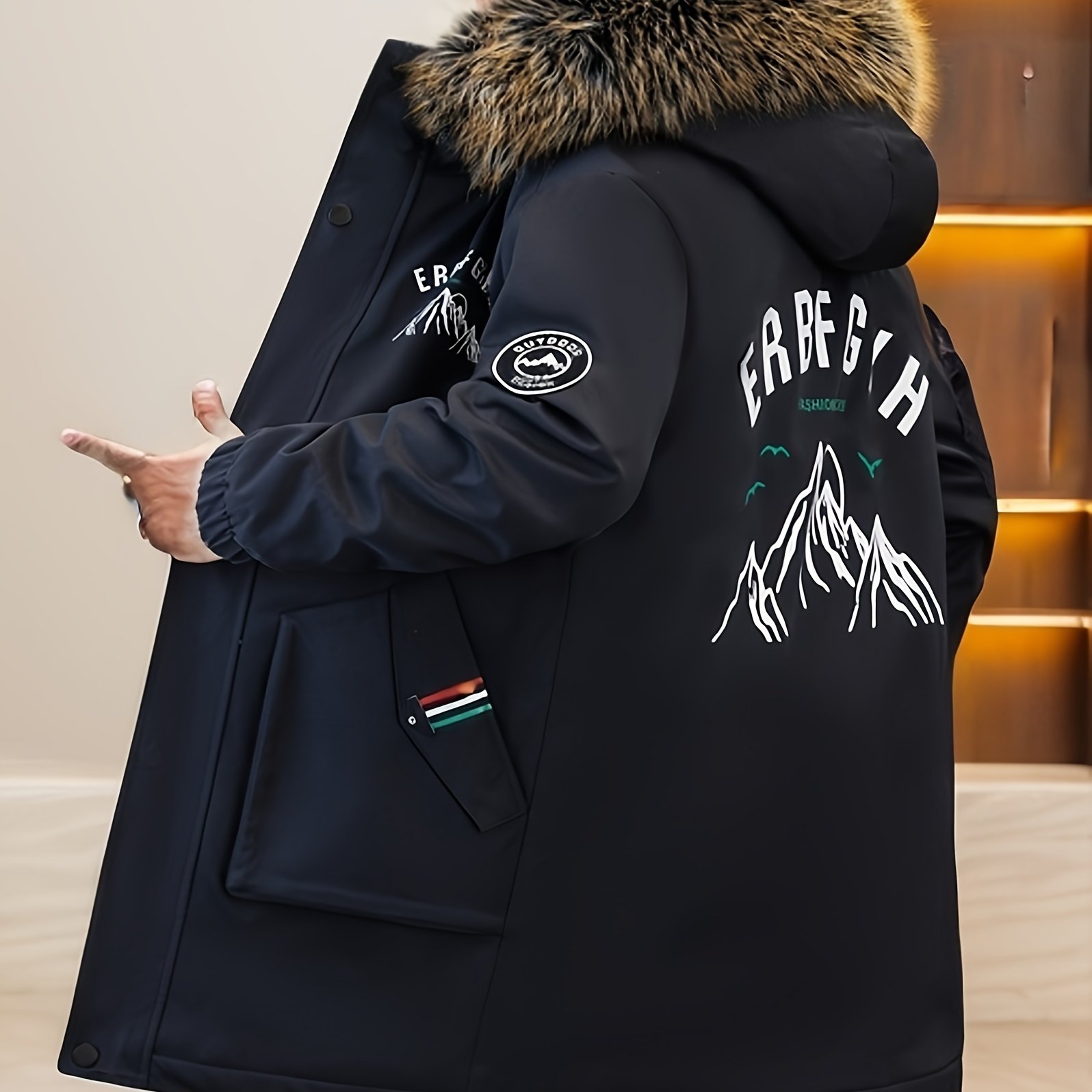 Men's Mid-Length Thickened Warm Jacket, Trendy Youth Style