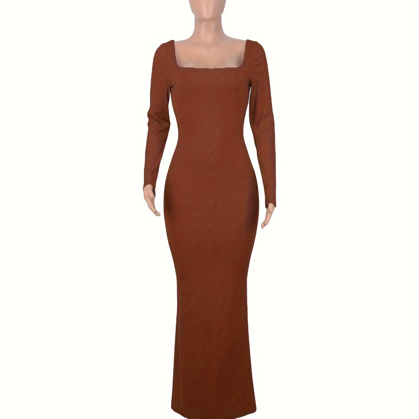womens ribbed long sleeve maxi dress fitted solid color - Temu