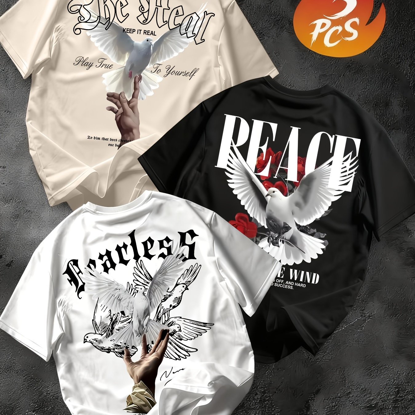 TEMU Men's Pattern Print Round Neck T-shirt 3pcss Set, Men's Summer Casual Short Sleeve 3pcss Outfit